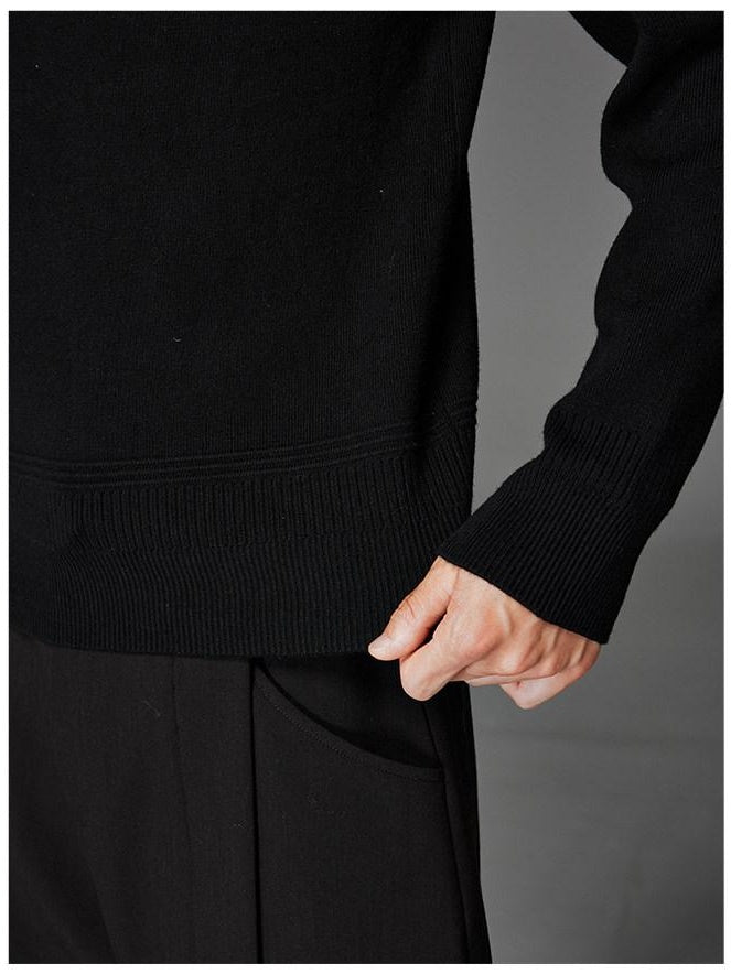 CATSSTAC Soft Loose Mock Neck Warm Casual Unisex Knit Black Gray Sweaters