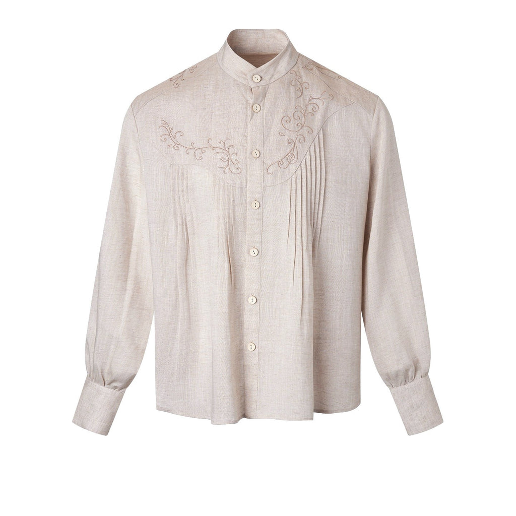 BALITONE_Lyocell_Linen_Embroidered_Pleated_Regal_Stand_Collar_Unisex_Band-Collar_Shirts_MISSTT