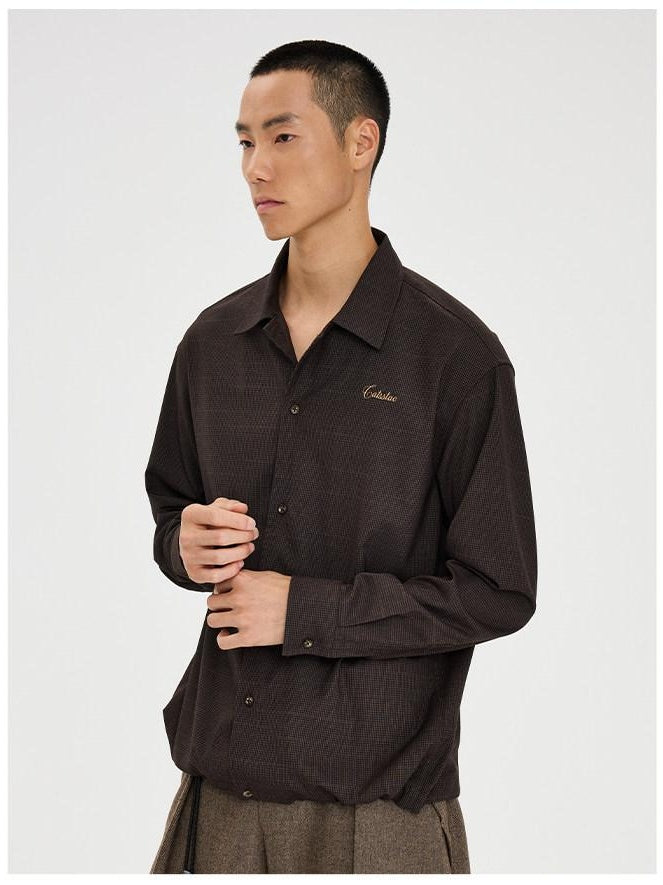 CATSSTAC Polyester Blend Loose Polo Collar Long Sleeve Button Cardigan Unisex Brown Shirts