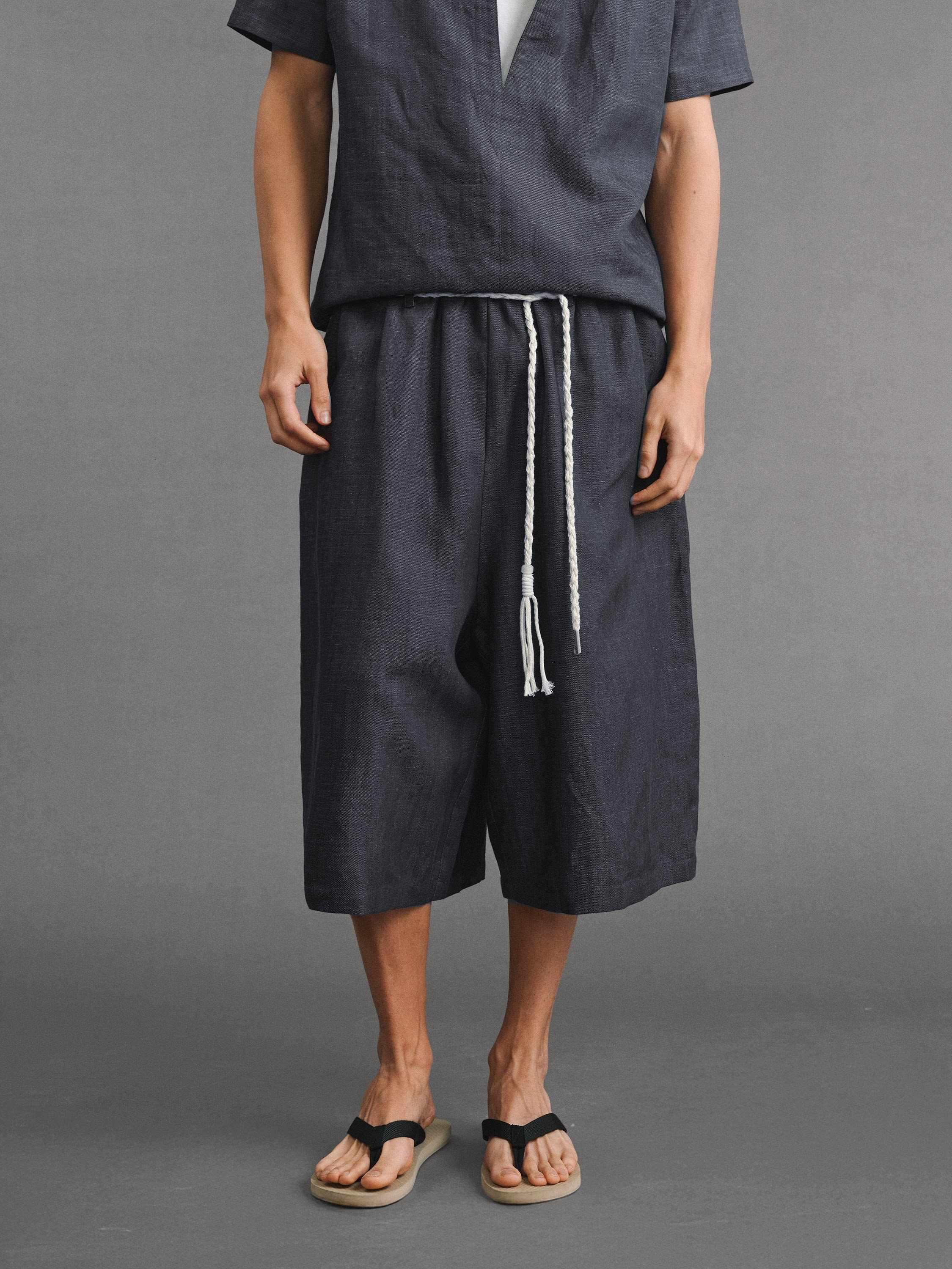 VLABMADE_Breathable_Lyocell_Blend_Loose_Drawstring_Elastic_Waist_Unisex_Blue_Linen_Shorts_MISSTT