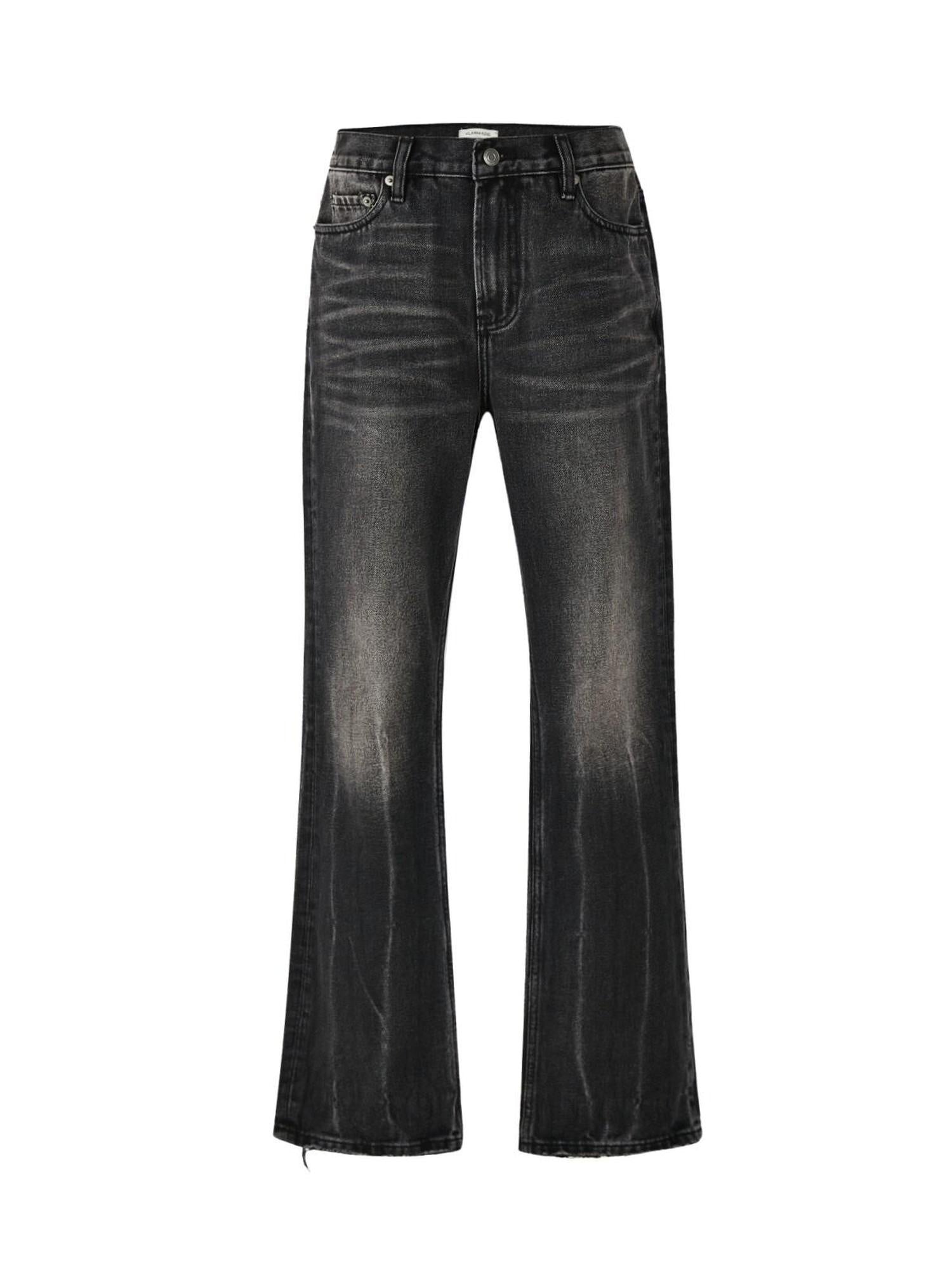 VLABMADE Breathable Cotton Vintage Distressed Mid Rise Casual Black Wide Flared Jeans