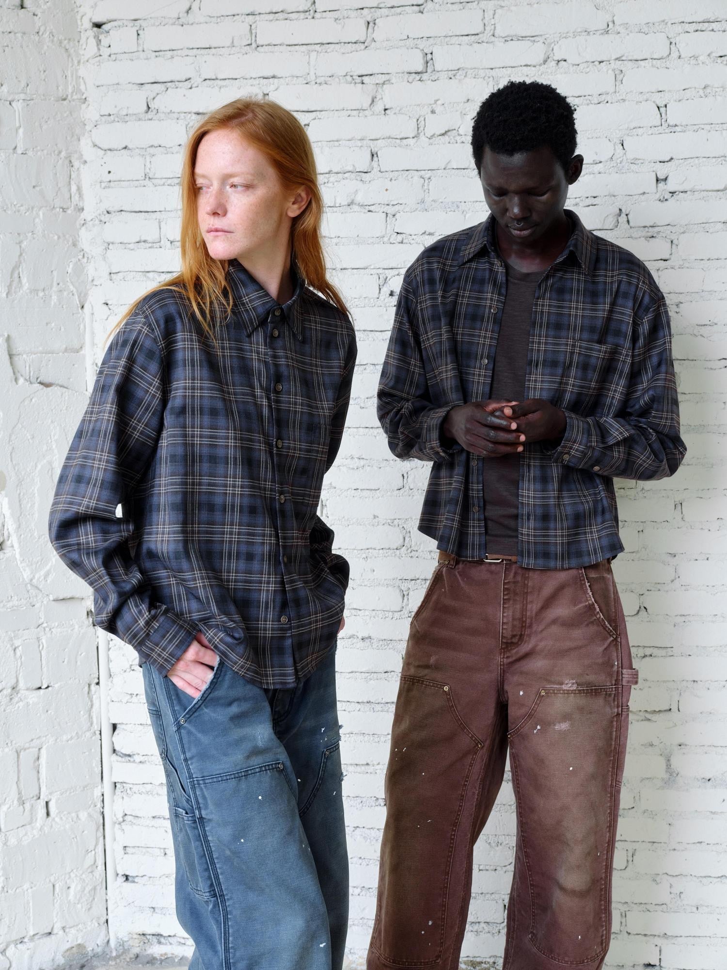 VLABMADE Wrinkle Resistant Relaxed Patch Pocket Unisex Midnight Blue Long Sleeve Shirts