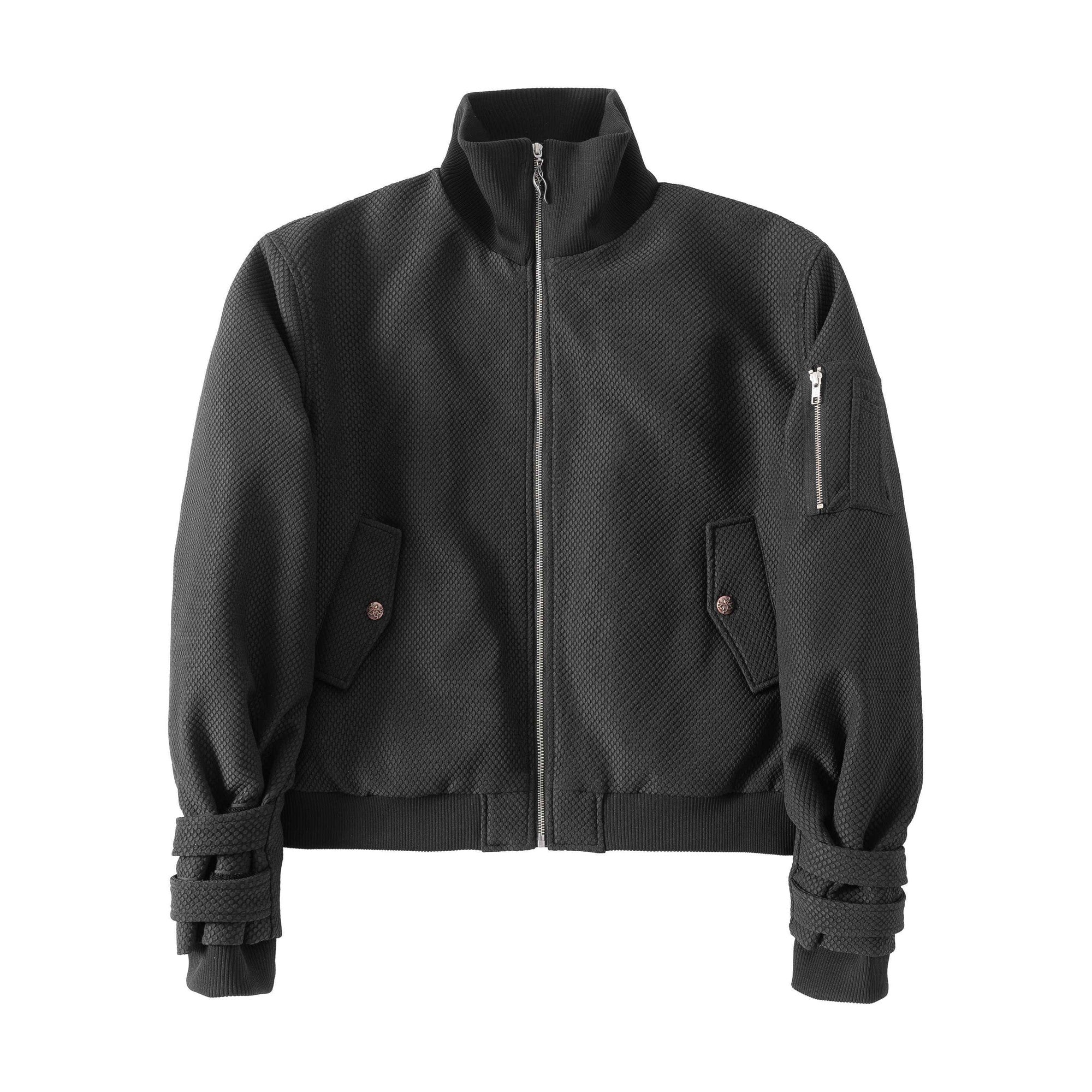 Fleece Lined Oversized Short Stand Collar Zipper Unisex Black Puffer Jackets main image