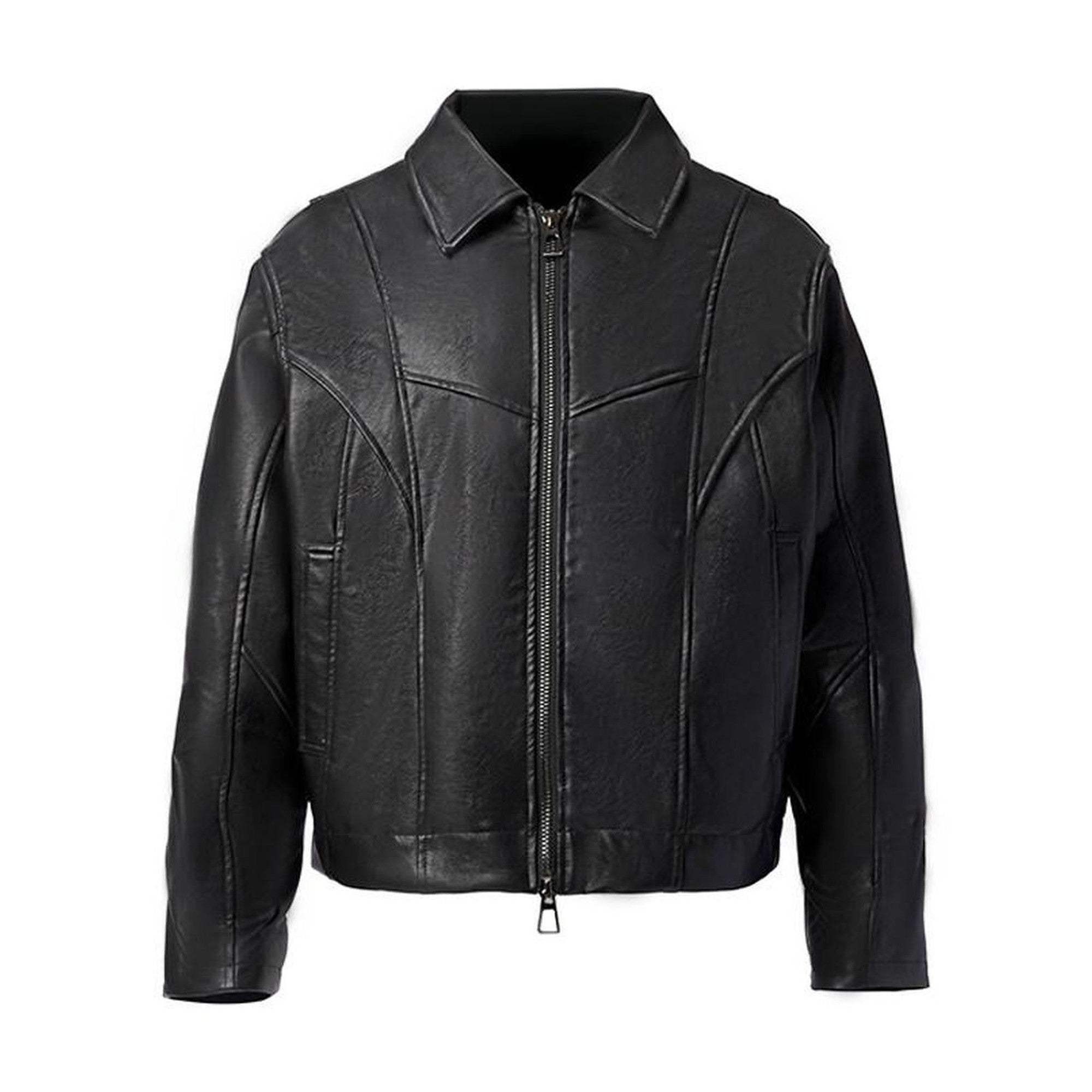 Fleece Lined Warm Youthful Standard Fit Casual Black Zip Front Leather Jackets main image