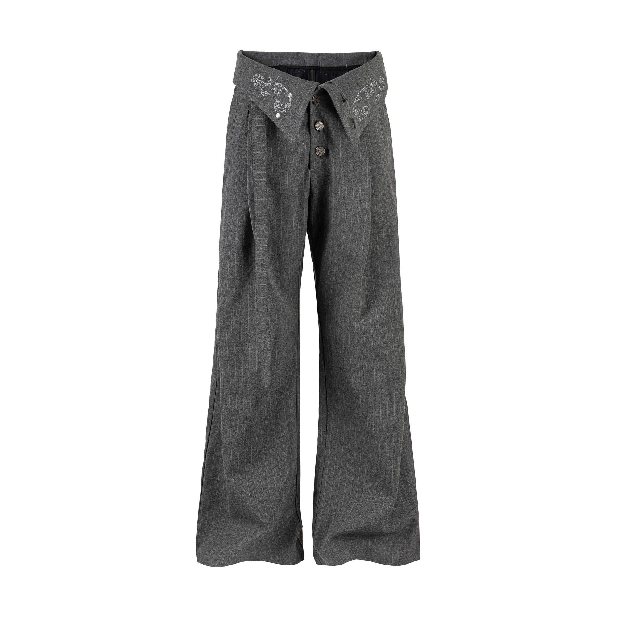High Waist Embroidered Pleated Urban Casual Business Loose Striped Flared Pants main image