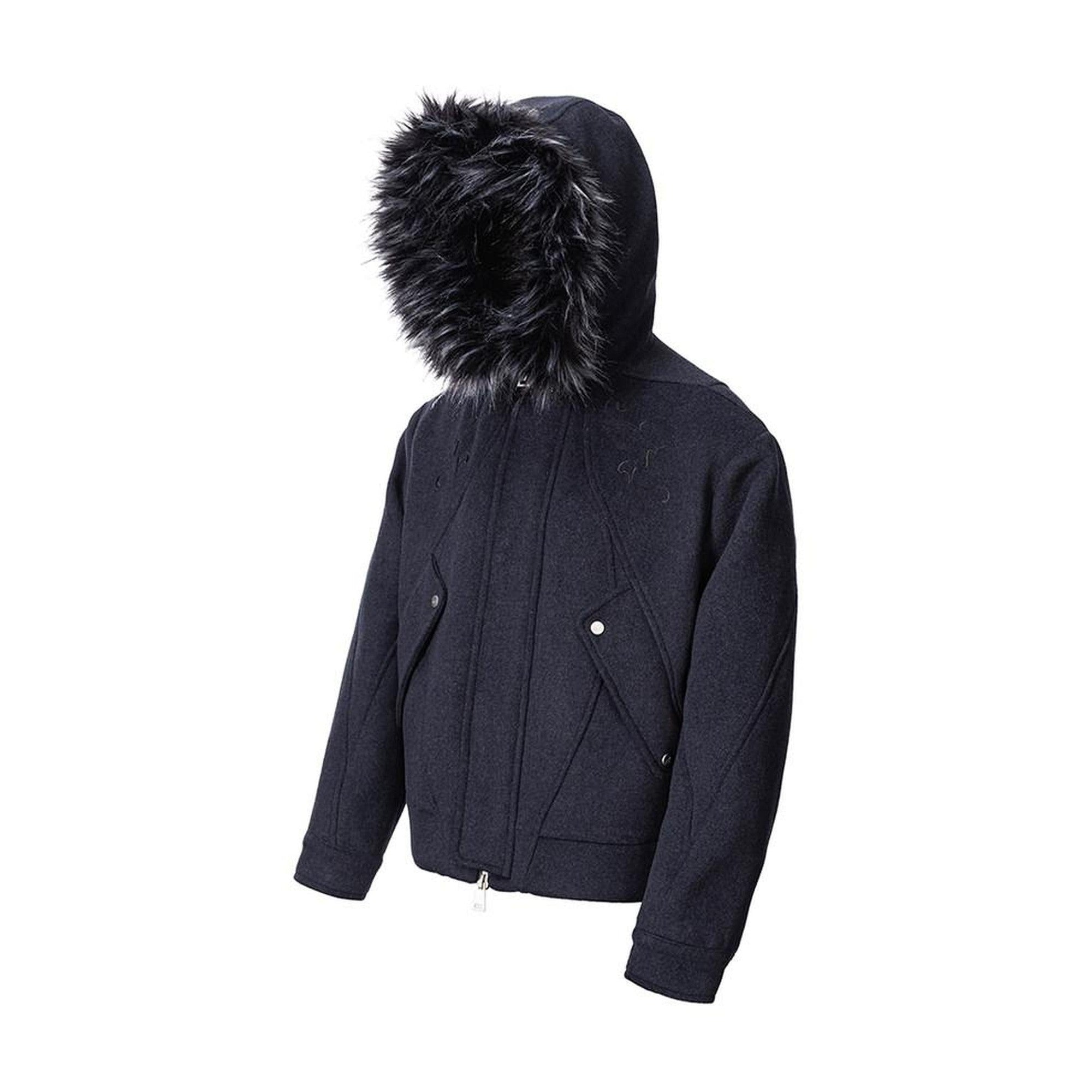 Hooded Embossed Loose Fit Unisex Casual Black Zip Front Thick Jackets main image