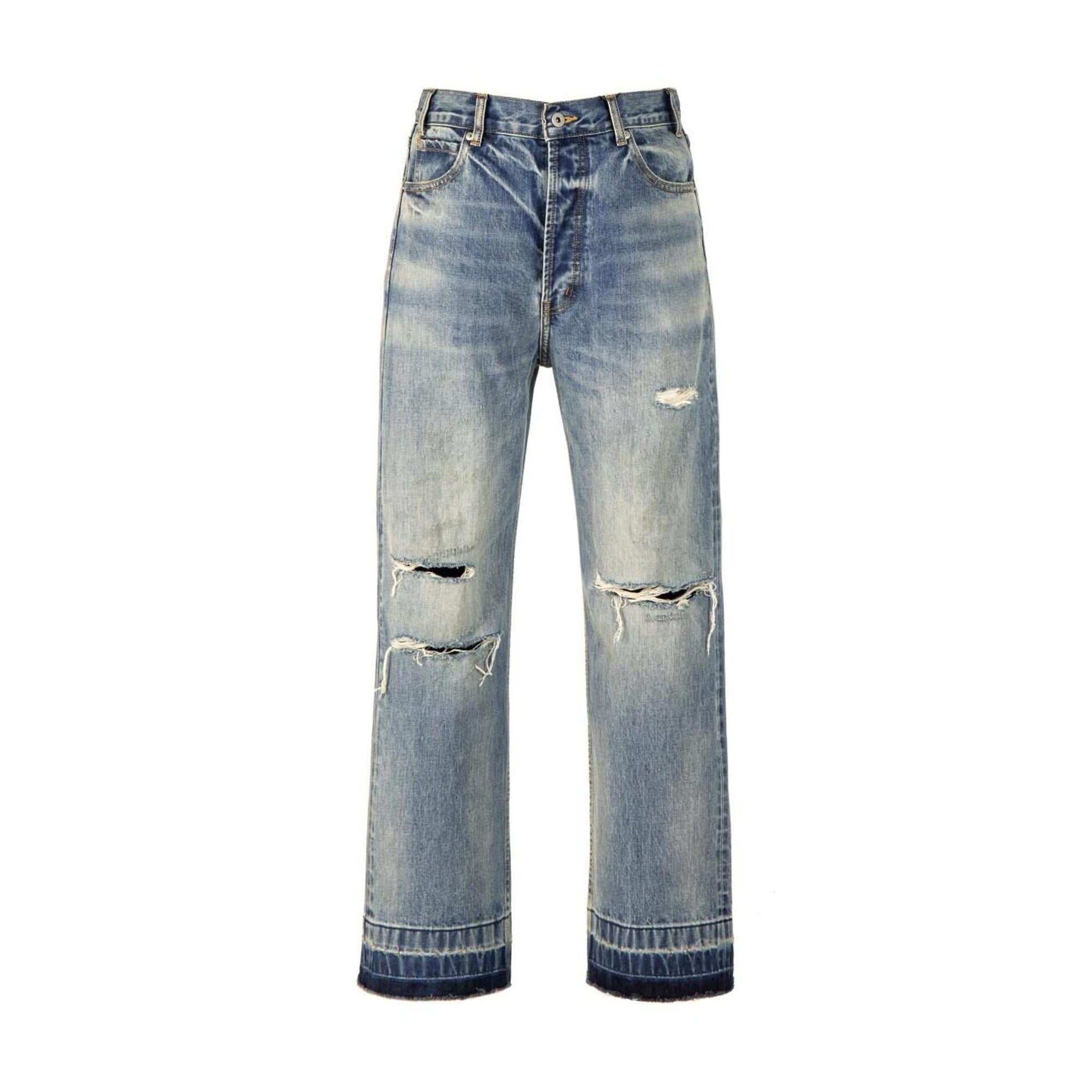 Light Wash Selvedge Mid Rise Five Pocket Loose Denim Straight-Leg Jeans main image