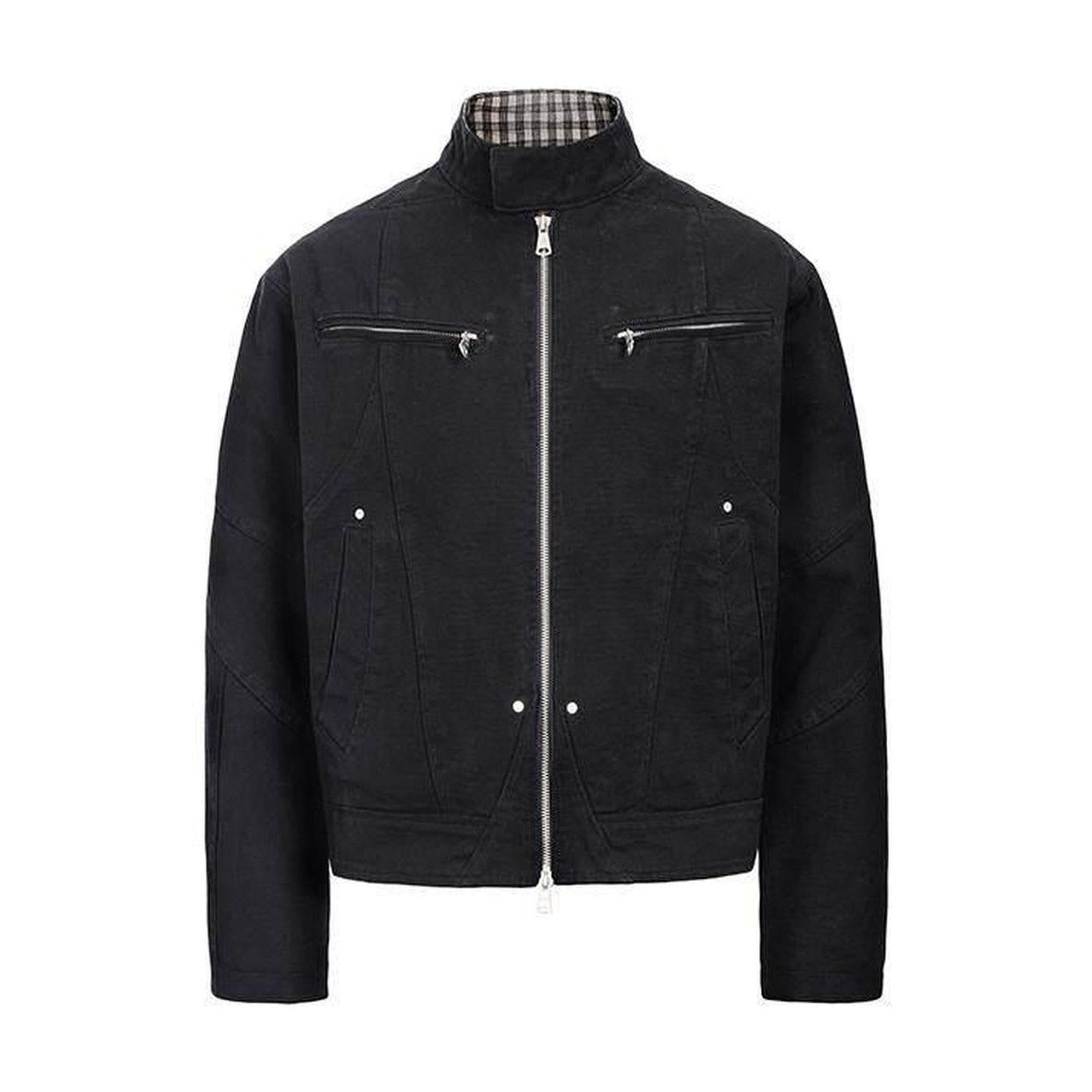 Loose Fit Zip Front Stand Collar Unisex Casual Solid Cropped Jackets main image