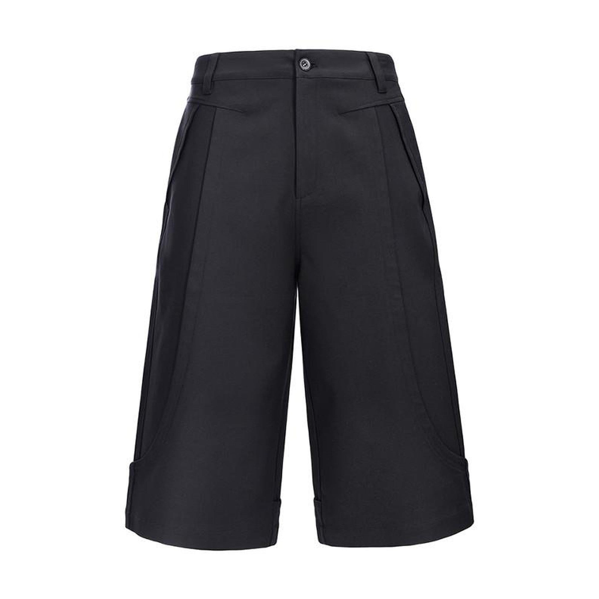 Loose Straight Cropped Mid Rise Zipper Fly Youth Casual Black Tailored Shorts main image