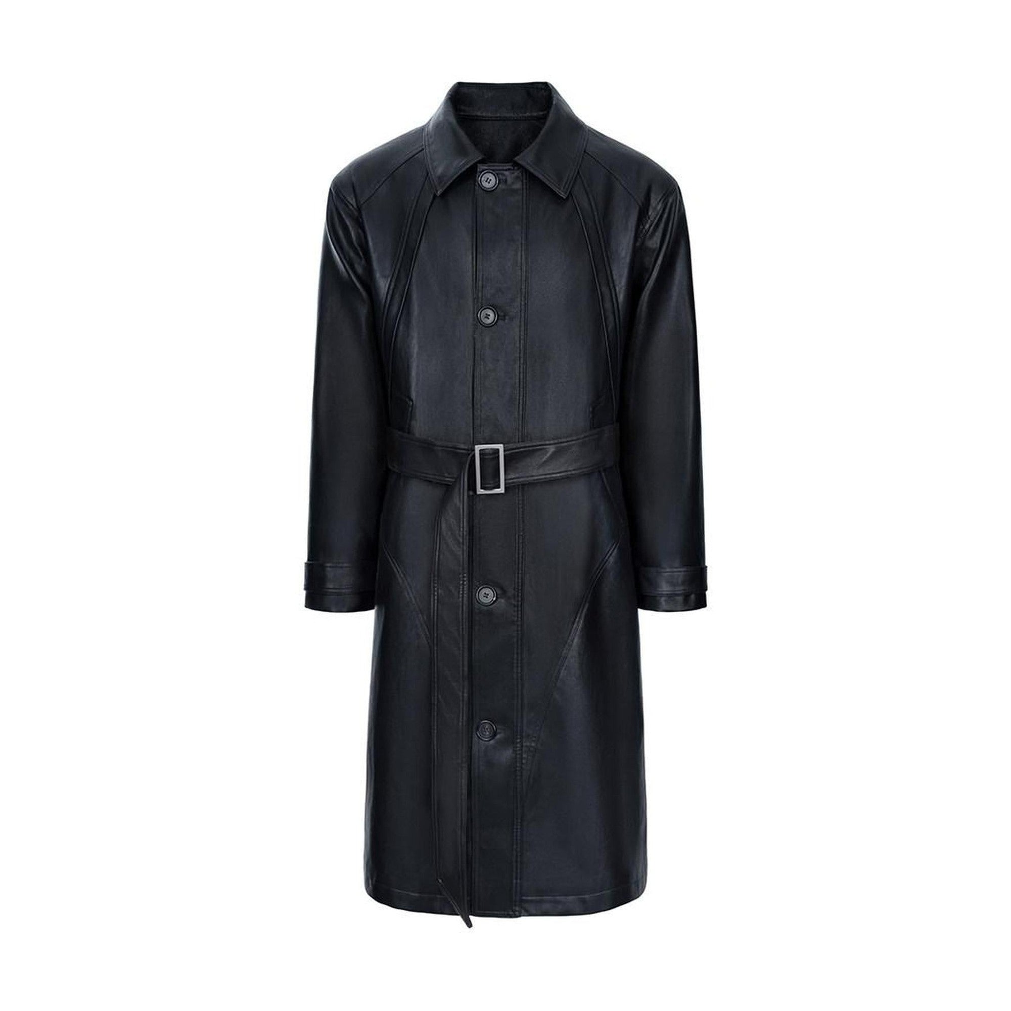 Matte Pu Oversized Minimalist Longline Lapel Unisex Black Trench Coats main image