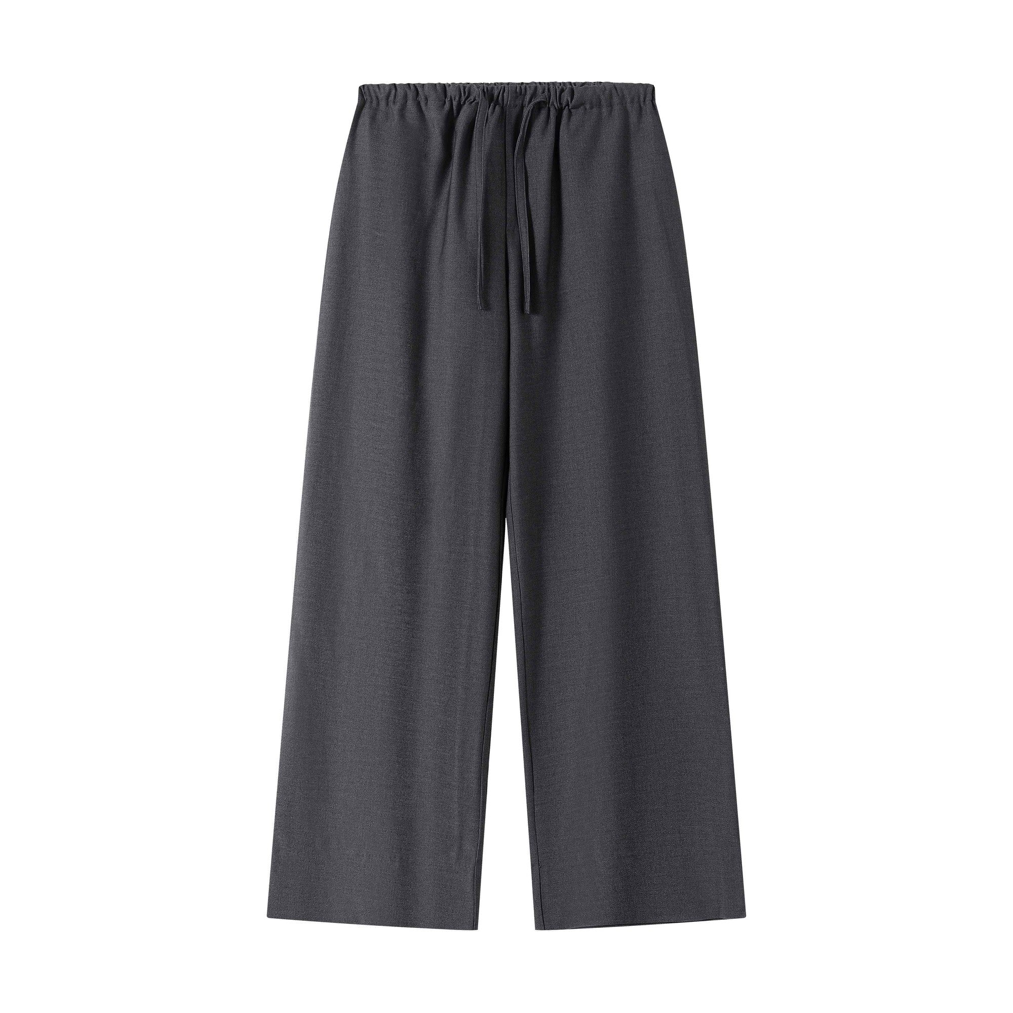 Mercerized Wool Blend Loose Straight Shape Retaining Drawstring Casual Trousers main image
