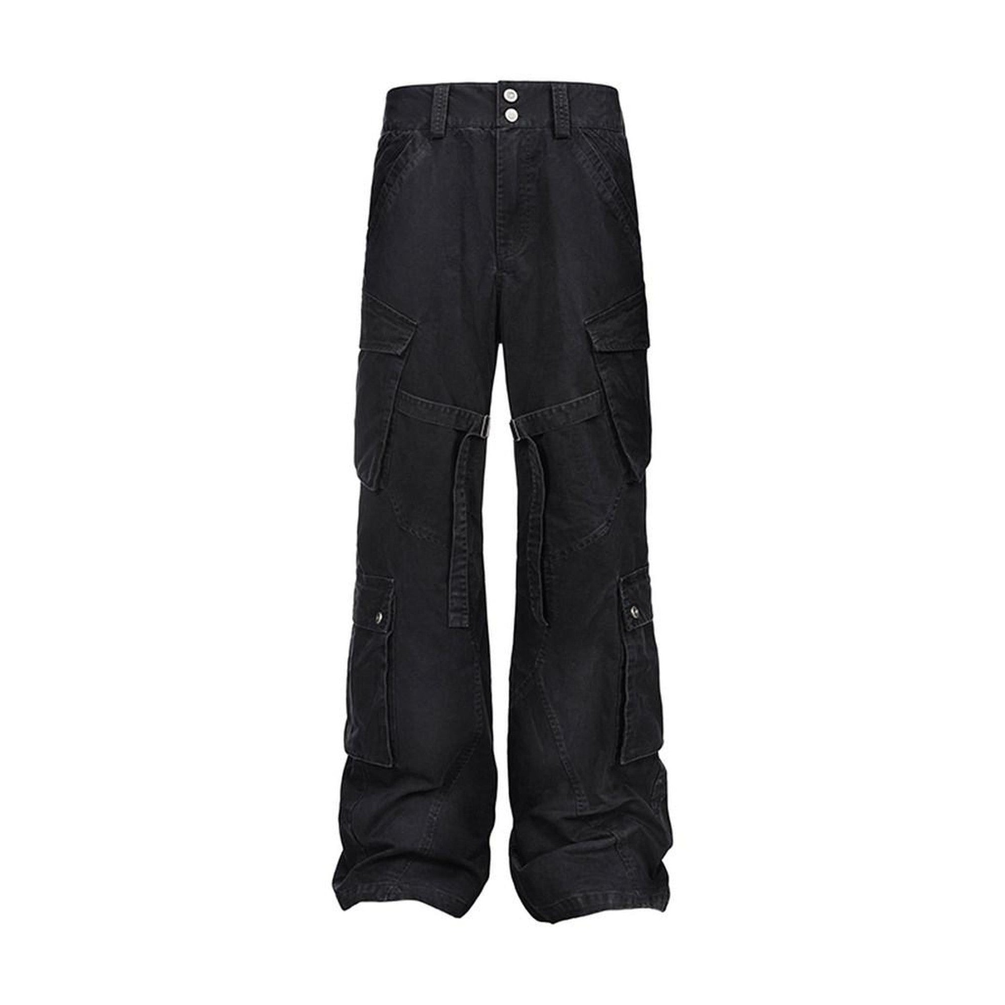 Multi Pocket Washed Cotton Mid Rise Relaxed Fit Casual Outdoor Straight Pants main image