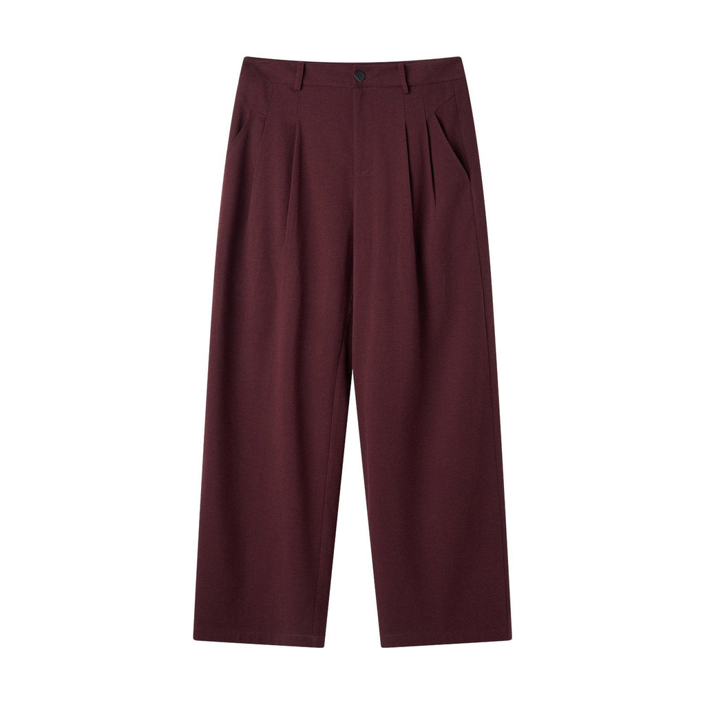 No Iron Straight Cut Mid Rise Dark Wine Polyester Straight-Leg Casual Trousers main image