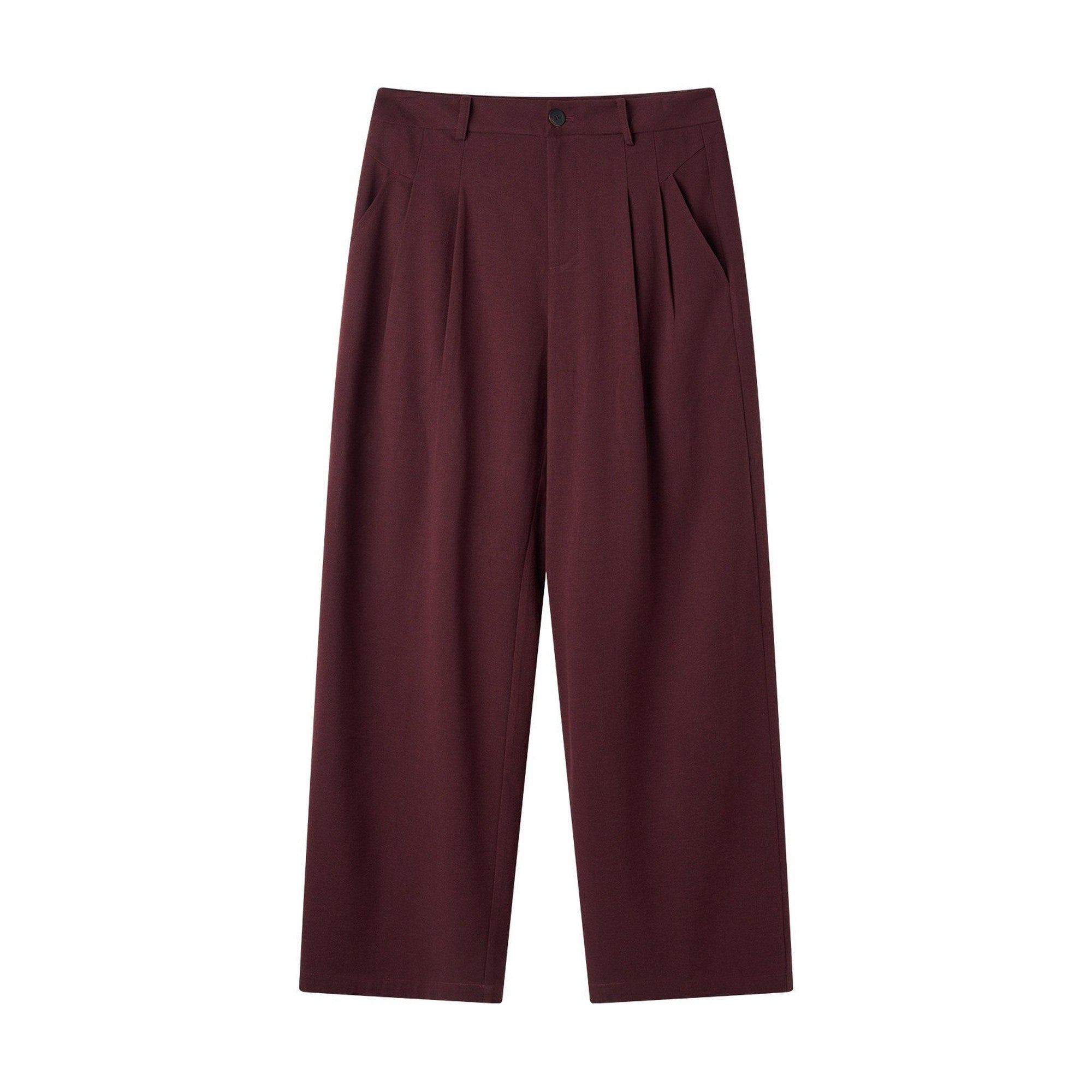 No Iron Straight Cut Mid Rise Dark Wine Polyester Straight-Leg Casual Trousers main image