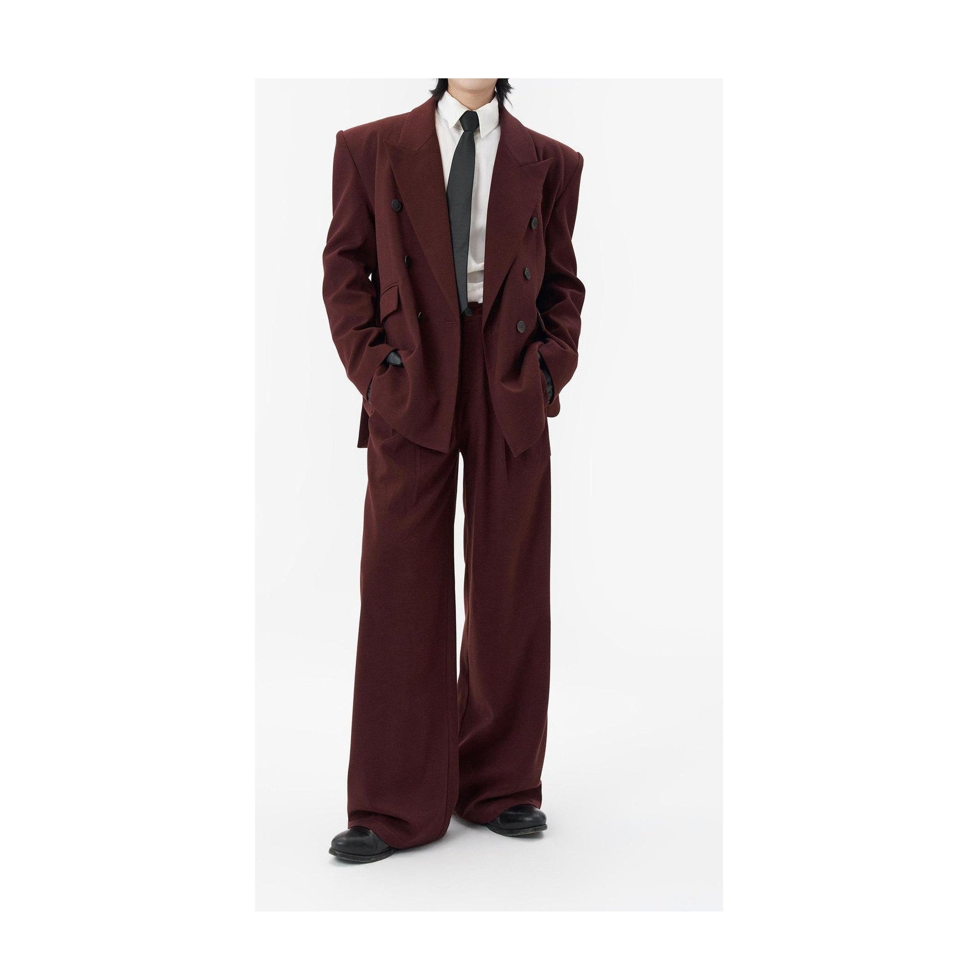 No Iron Straight Cut Mid Rise Dark Wine Polyester Straight-Leg Casual Trousers main image