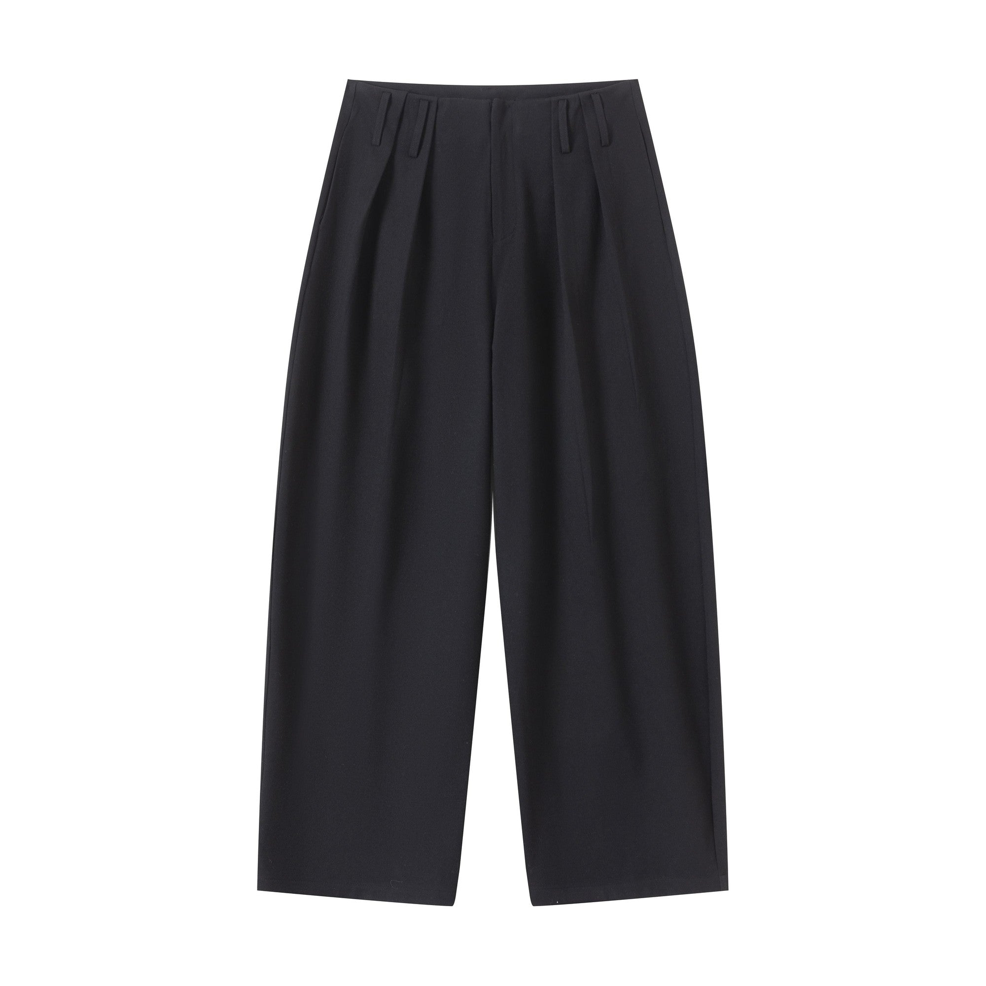 Non Fade Pleated Loose Mid Waist Retro Minimal Solid Dark Wide-Leg Trousers main image