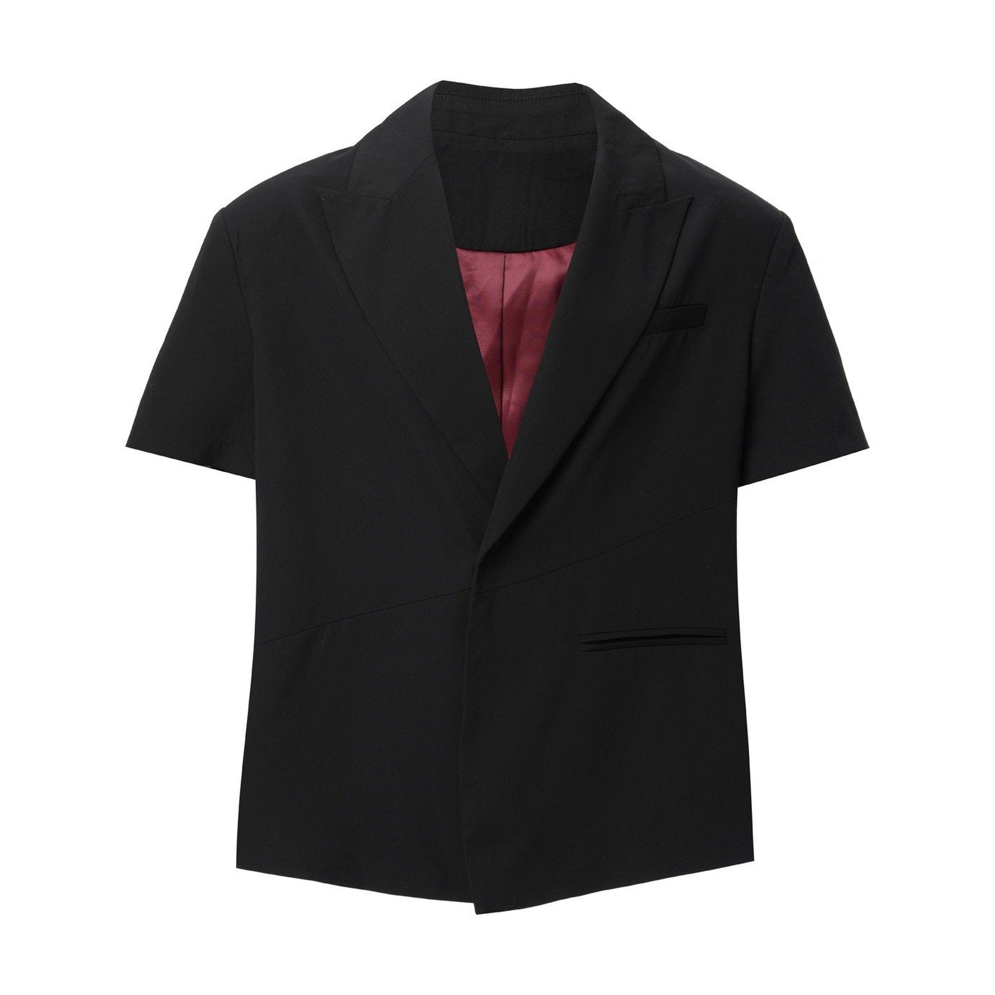 Non Iron Colorblock Relaxed Notch Lapel Black Polyester Short Sleeve Shirts main image