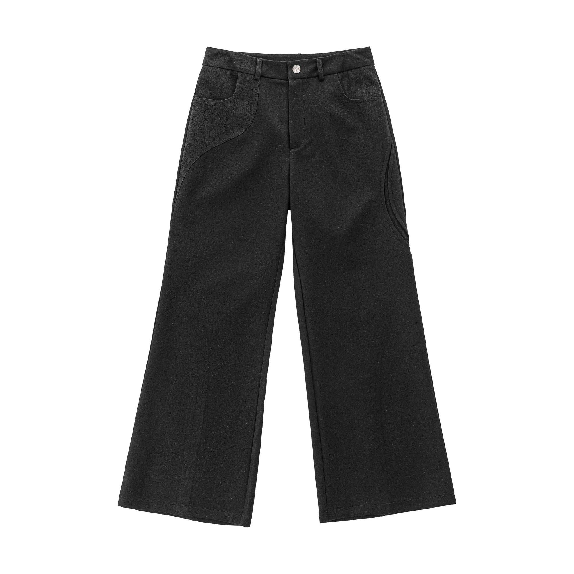 Obsidian Black Loose Fit Cool Urban Casual Youth Solid Wide Leg Flared Pants main image