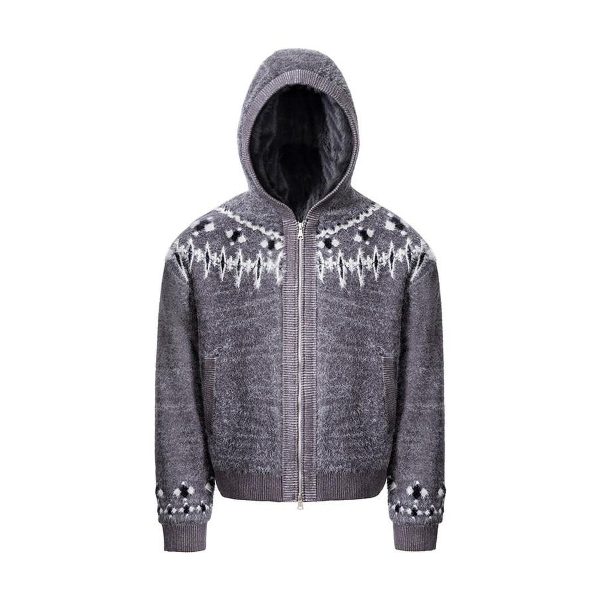 Oversized Hooded Zip Up Floral Casual Mens Everyday Light Gray Knit Cardigans main image