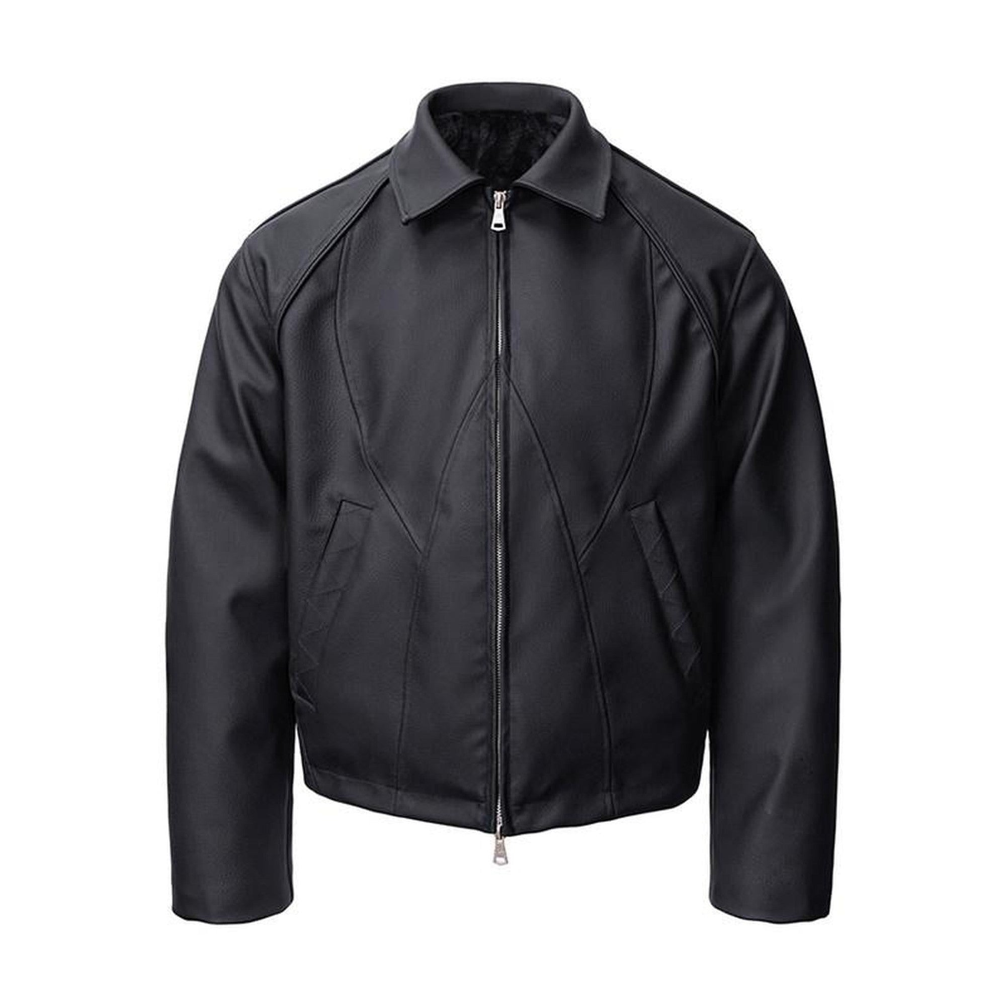 Oversized Mountain Embossed Lapel Zip Casual Unisex Thick Leather Jackets main image