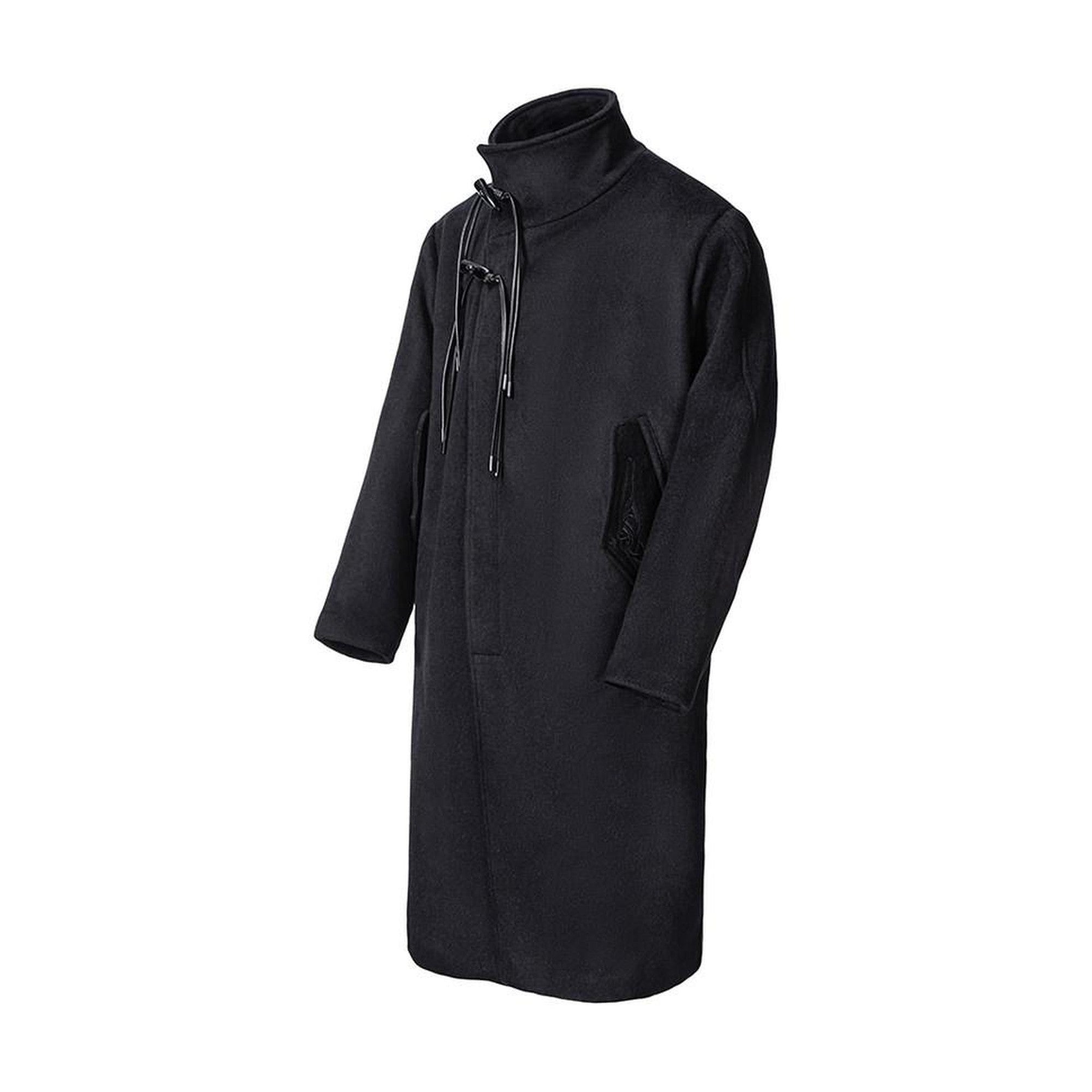 Oversized Stand Collar Long Single Breasted Chinese Style Youth Black Wool Coats main image