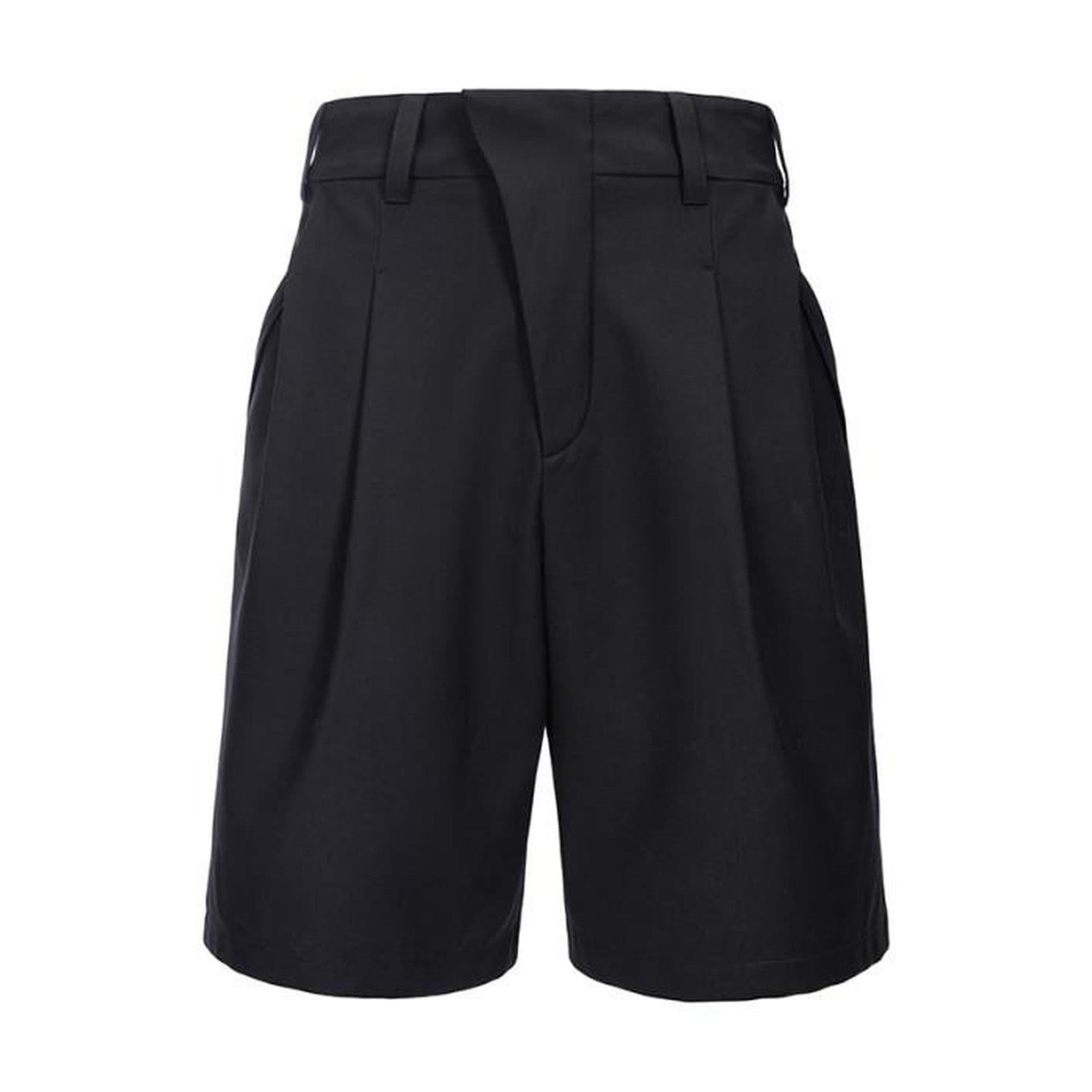 Pleated Sheepskin Loose Straight Youth Black Zipper Fly Tailored Shorts main image
