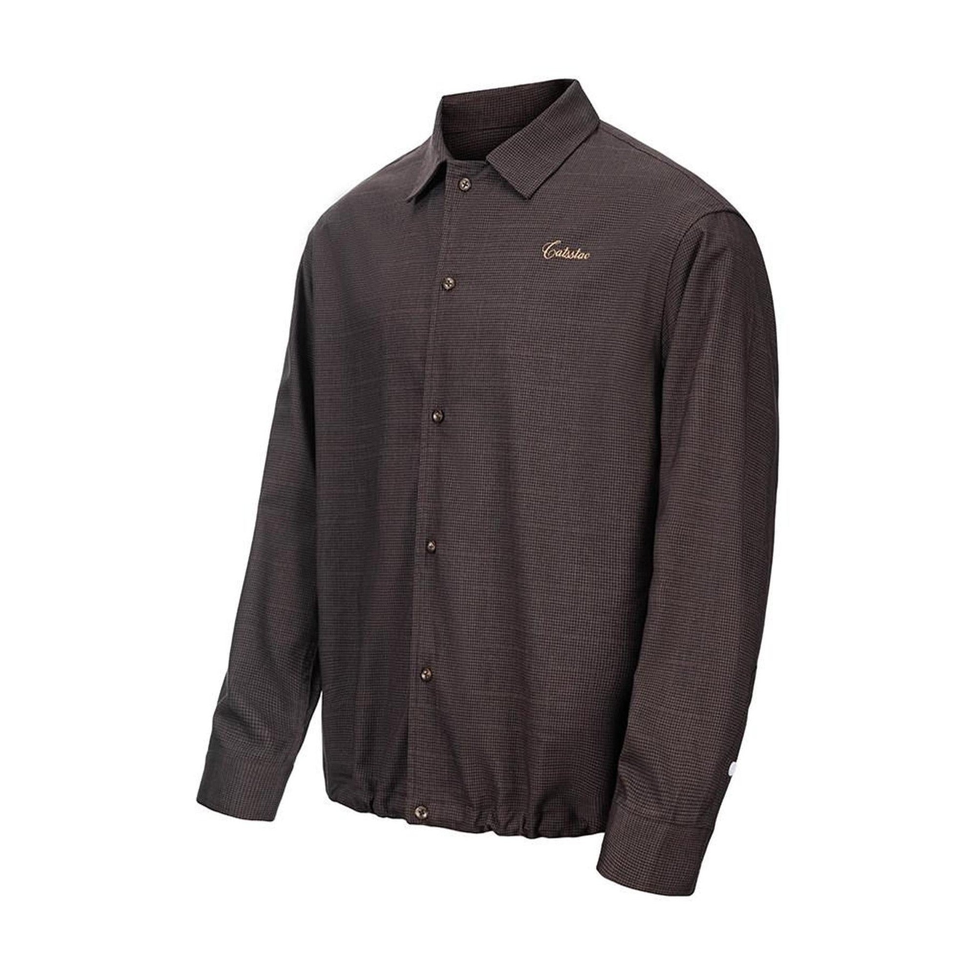 Polyester Blend Loose Polo Collar Long Sleeve Button Cardigan Unisex Brown Shirts main image
