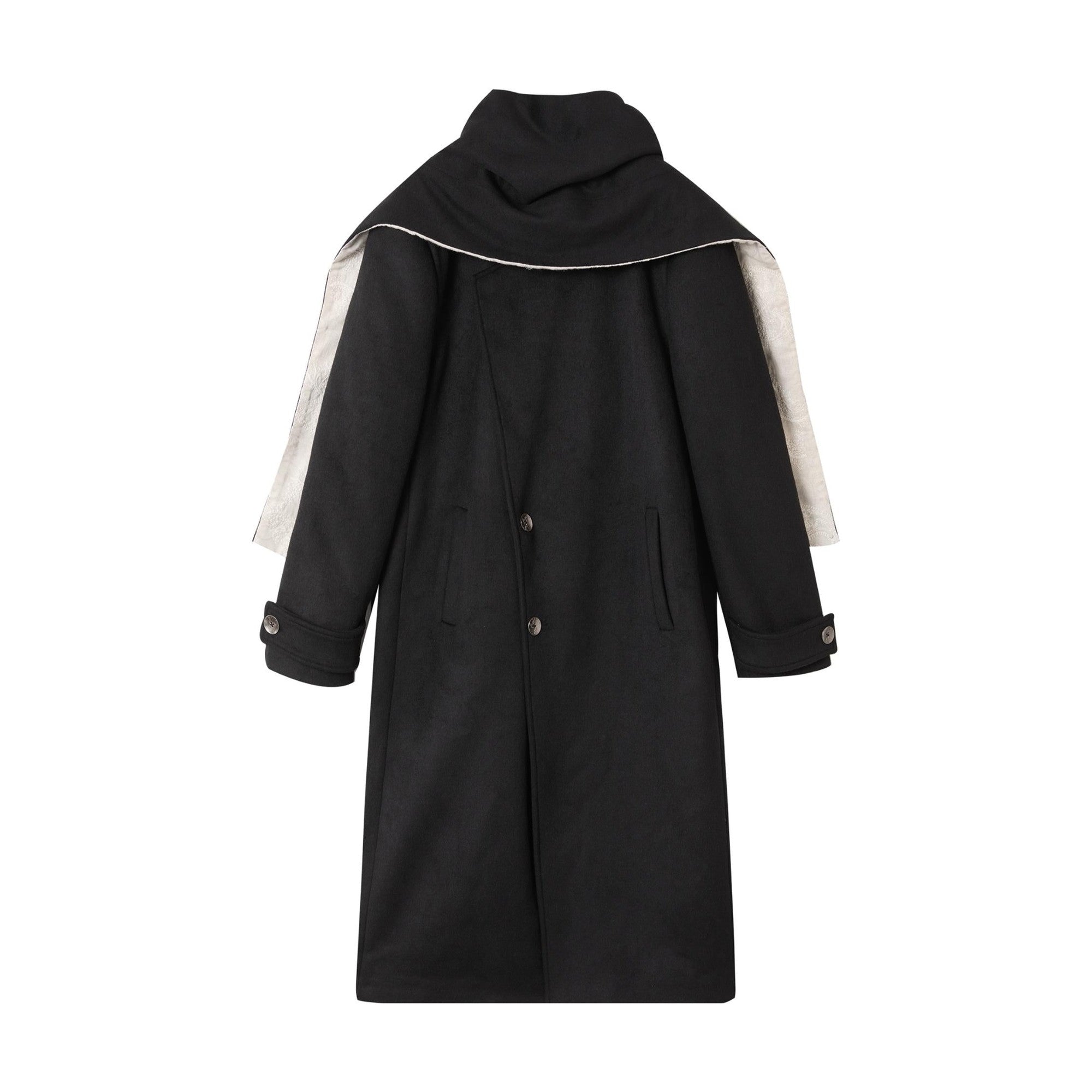 Premium Cozy Collarless Midlength Single Breasted Youth Black Wool Coats main image