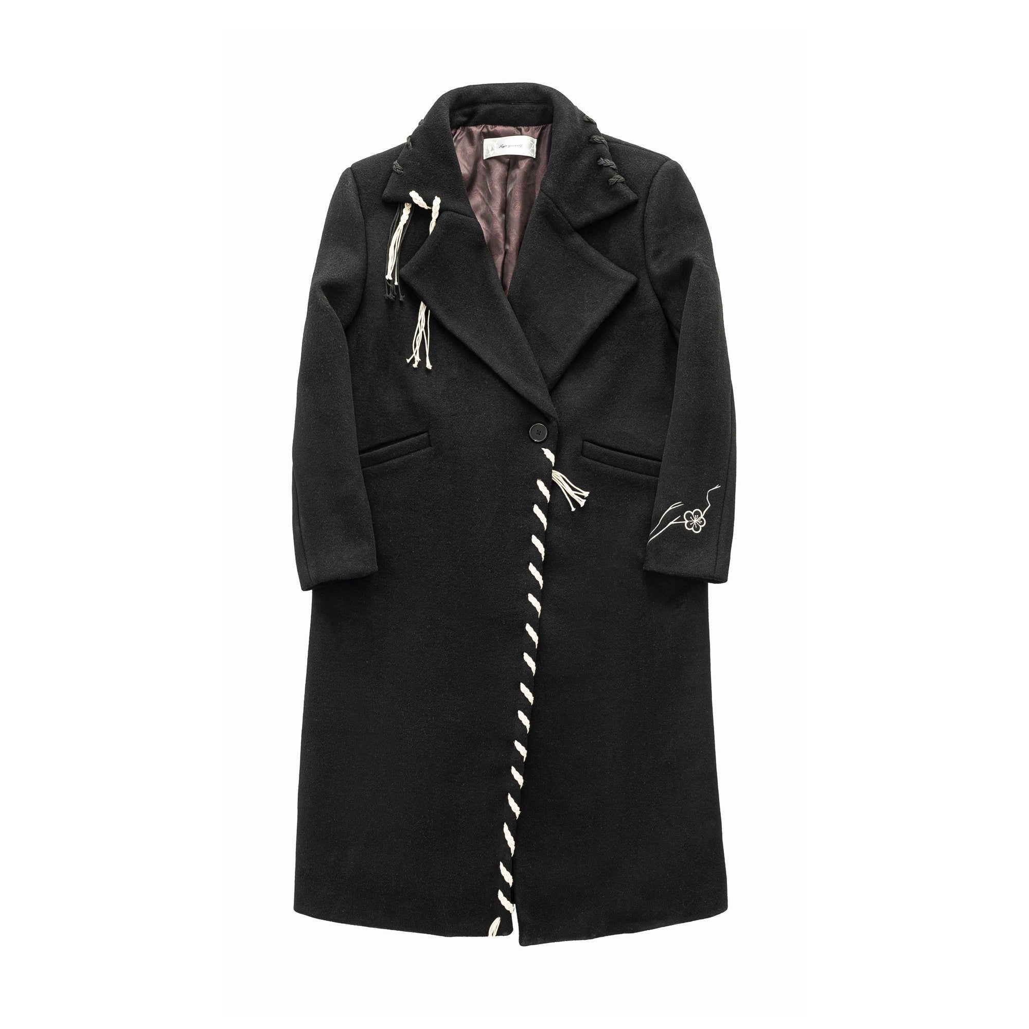Pure Wool Embroidered Urban Tailored Midlength Suit Collar Kids Black Wool Coats main image