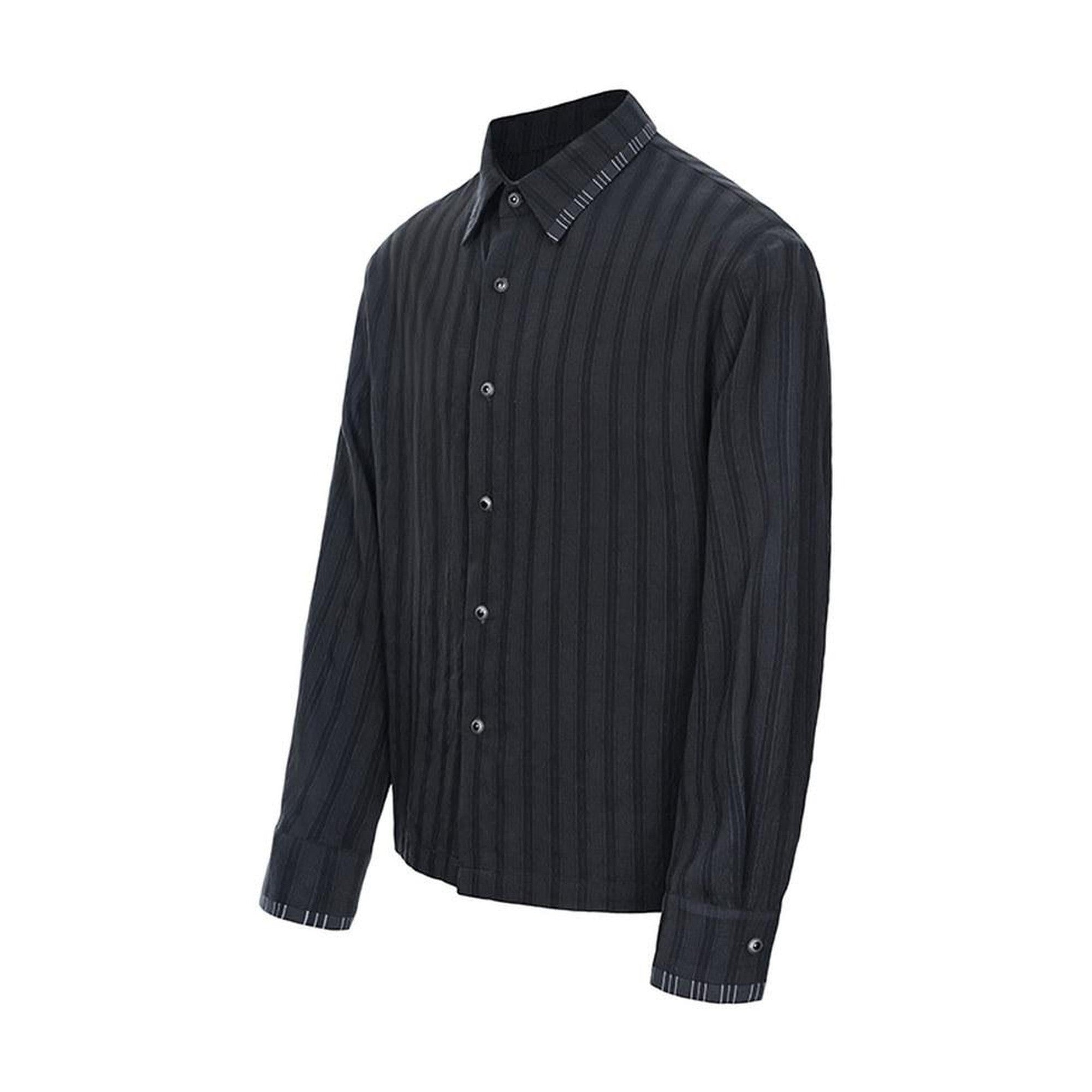 Recycled Fiber Oversized Striped Turn Down Collar Unisex Long Sleeve Shirts main image