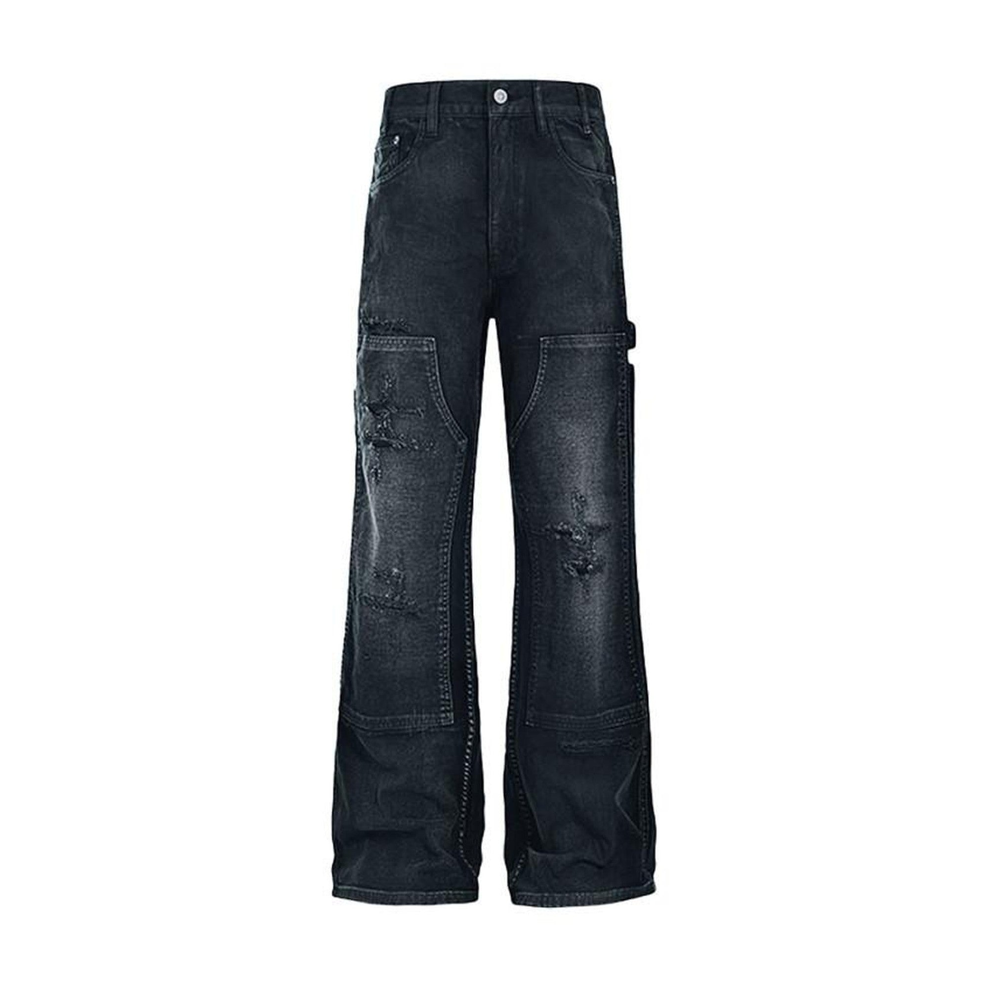 Relaxed Mid Rise Black Trendy Wide Straight Zip Fly No Stretch Straight Pants main image