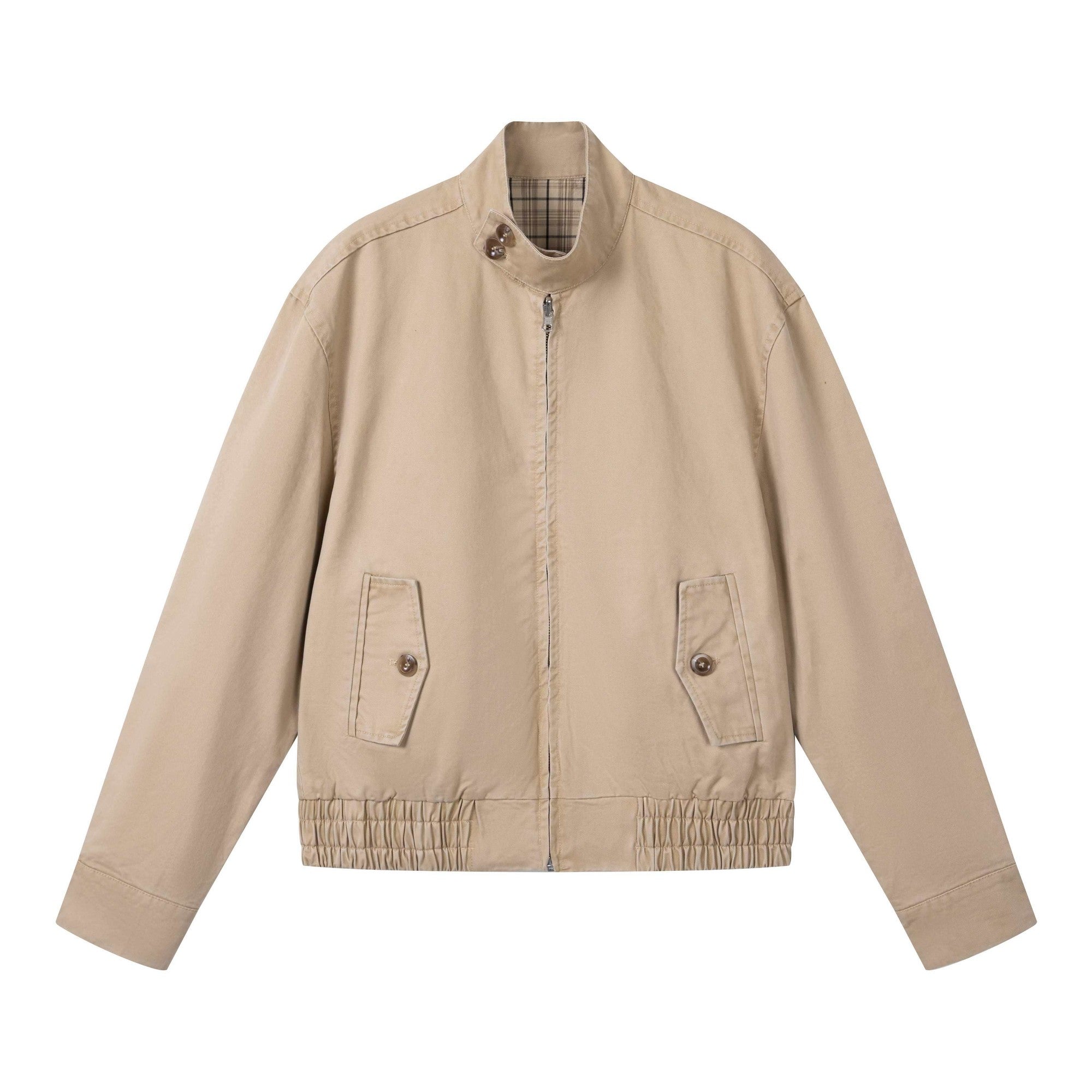 Reversible Vintage Relaxed Cotton Unisex Khaki Plaid Zipper Harrington Jackets main image