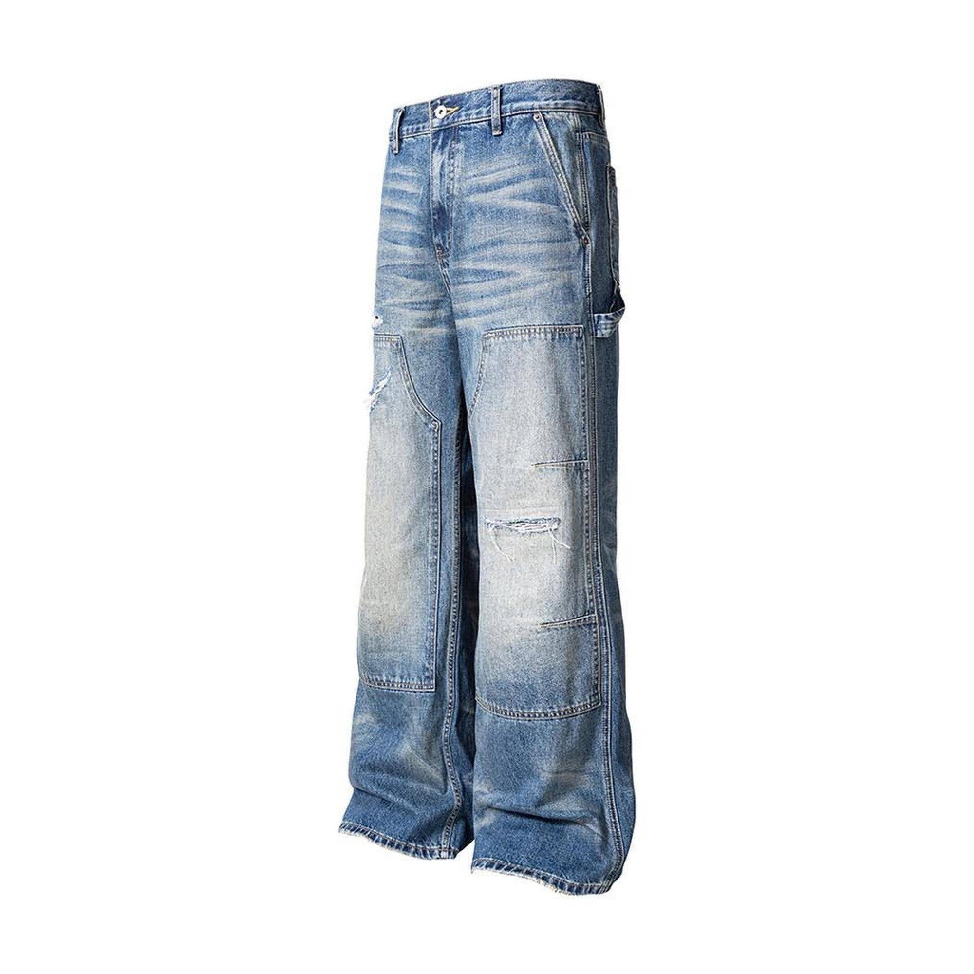 Ripped Washed Mid Rise Casual Blue Youth Zipper Fly Denim Straight Leg Jeans main image