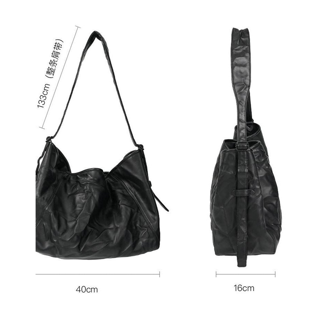 Ruched Soft Pu Korean Style Casual Youth Single Strap Zip Black Crossbody Bags main image