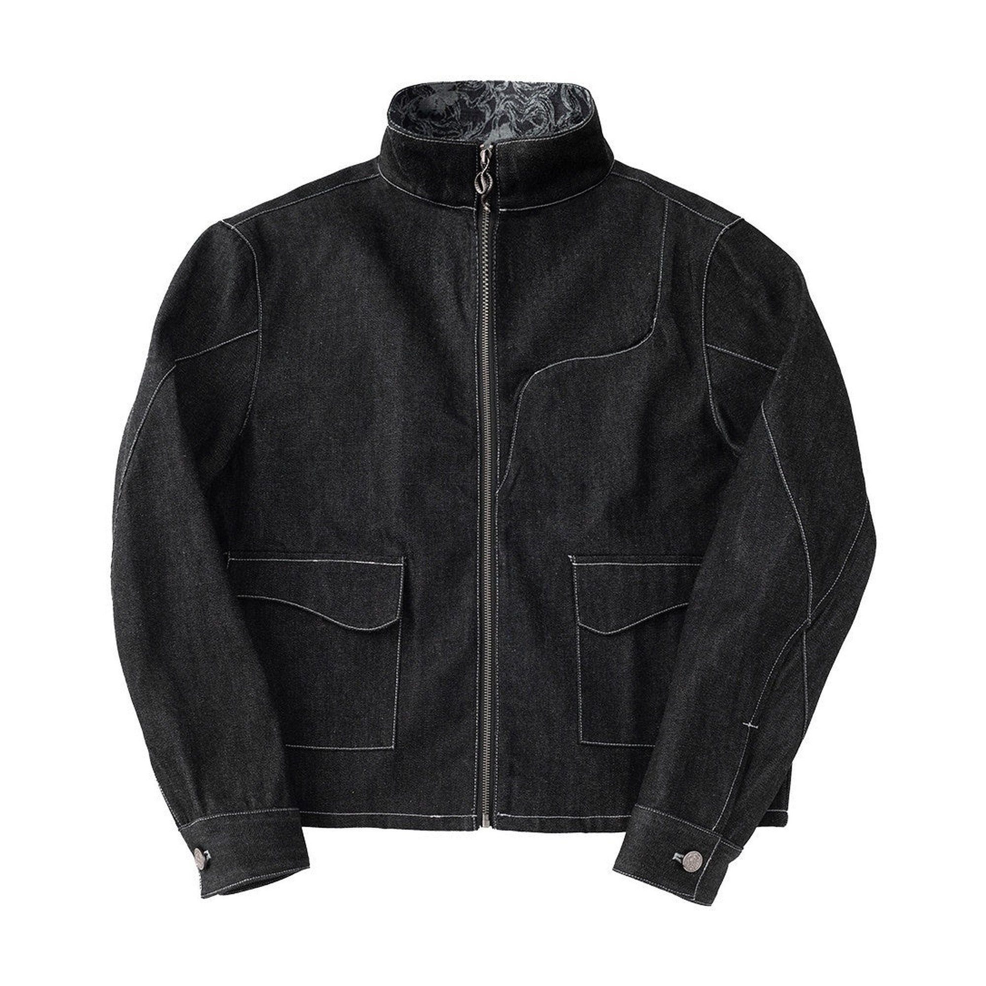 Selvedge Loose Fit Stand Collar Zip Front Youth Urban Streetwear Denim Jackets main image