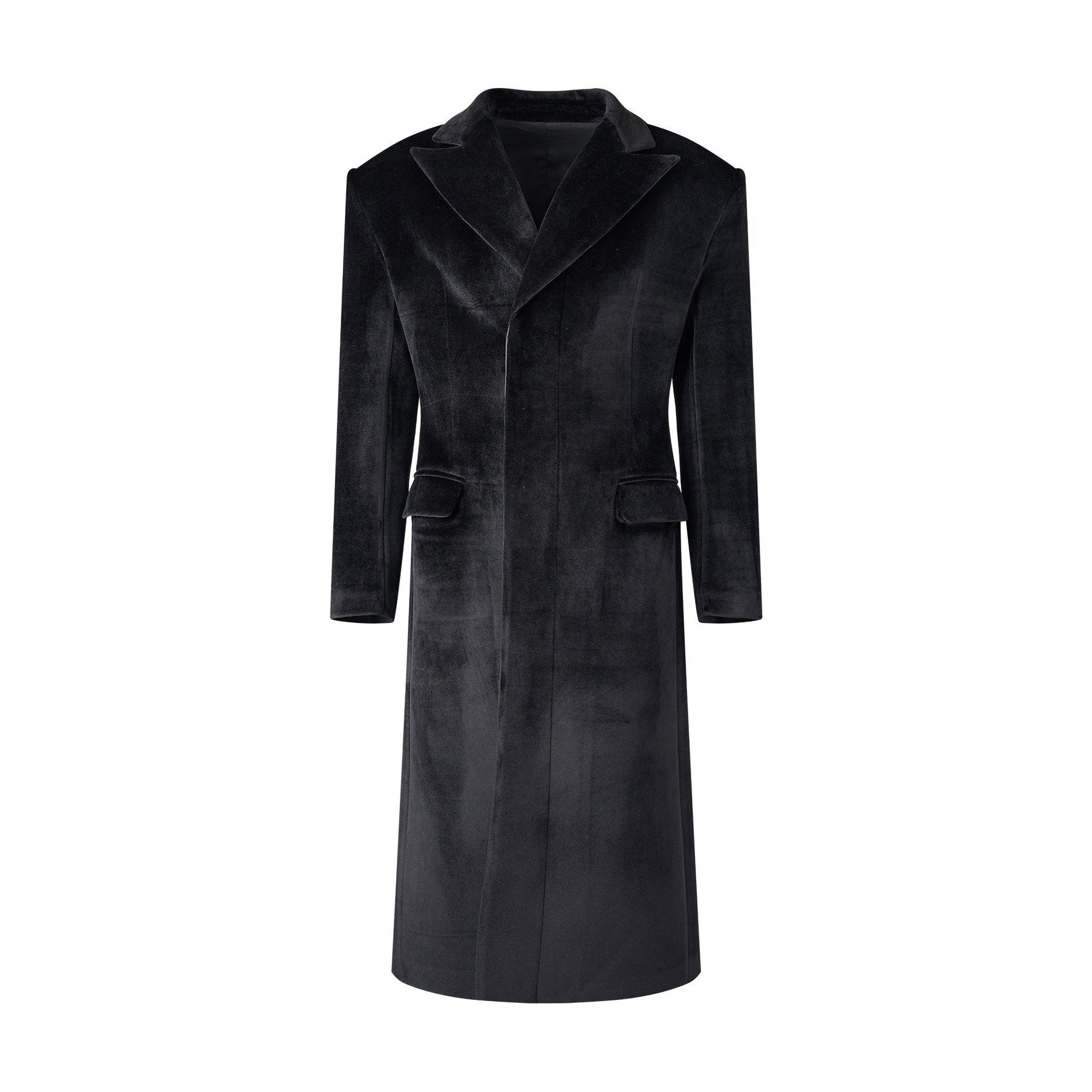 Slim Fit Wrinkle Resistant Urban Longline Warm Unisex Black Lapel Overcoats main image