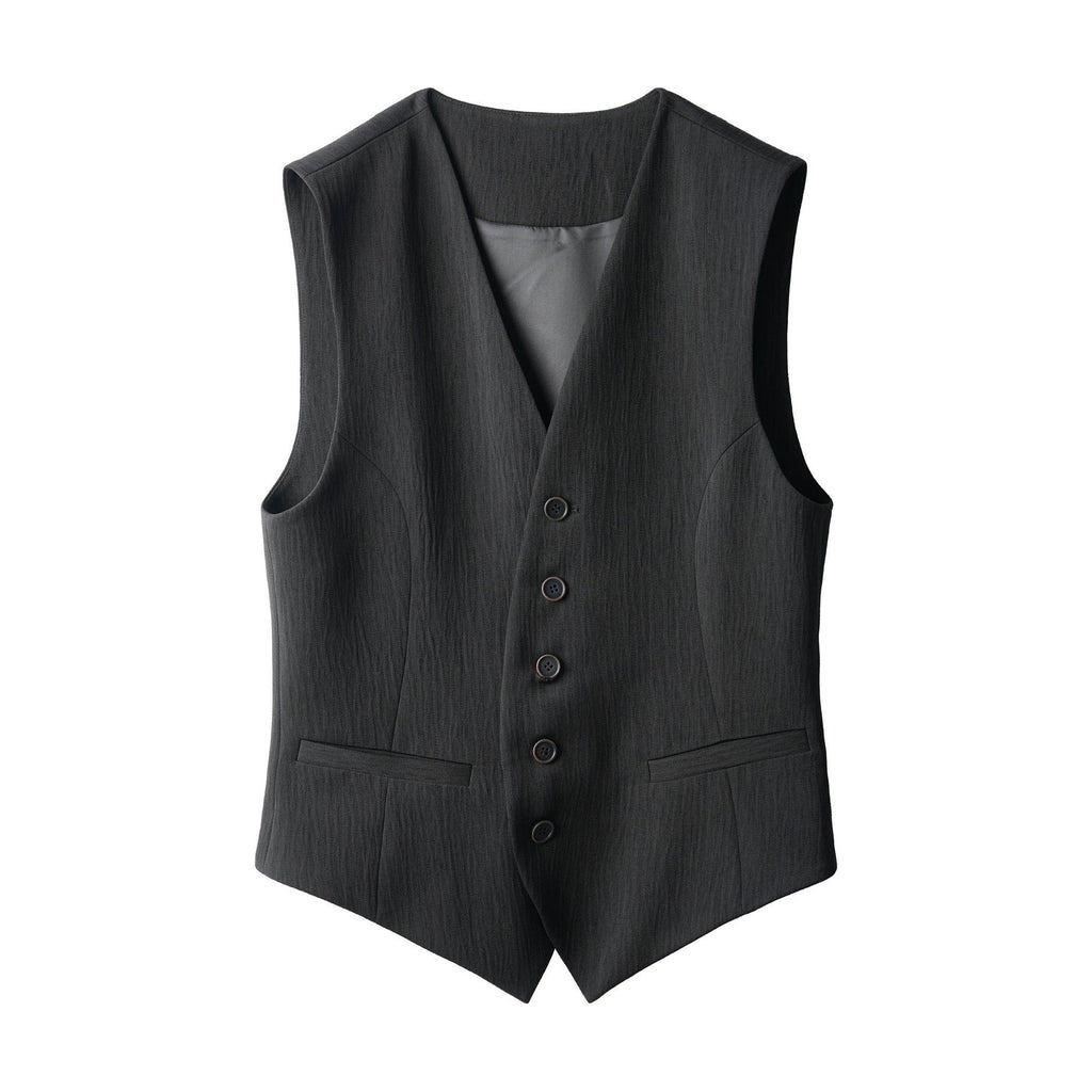 Slim V-neck Short Cardigan Single Breasted Black Unisex Tailored Waistcoats main image