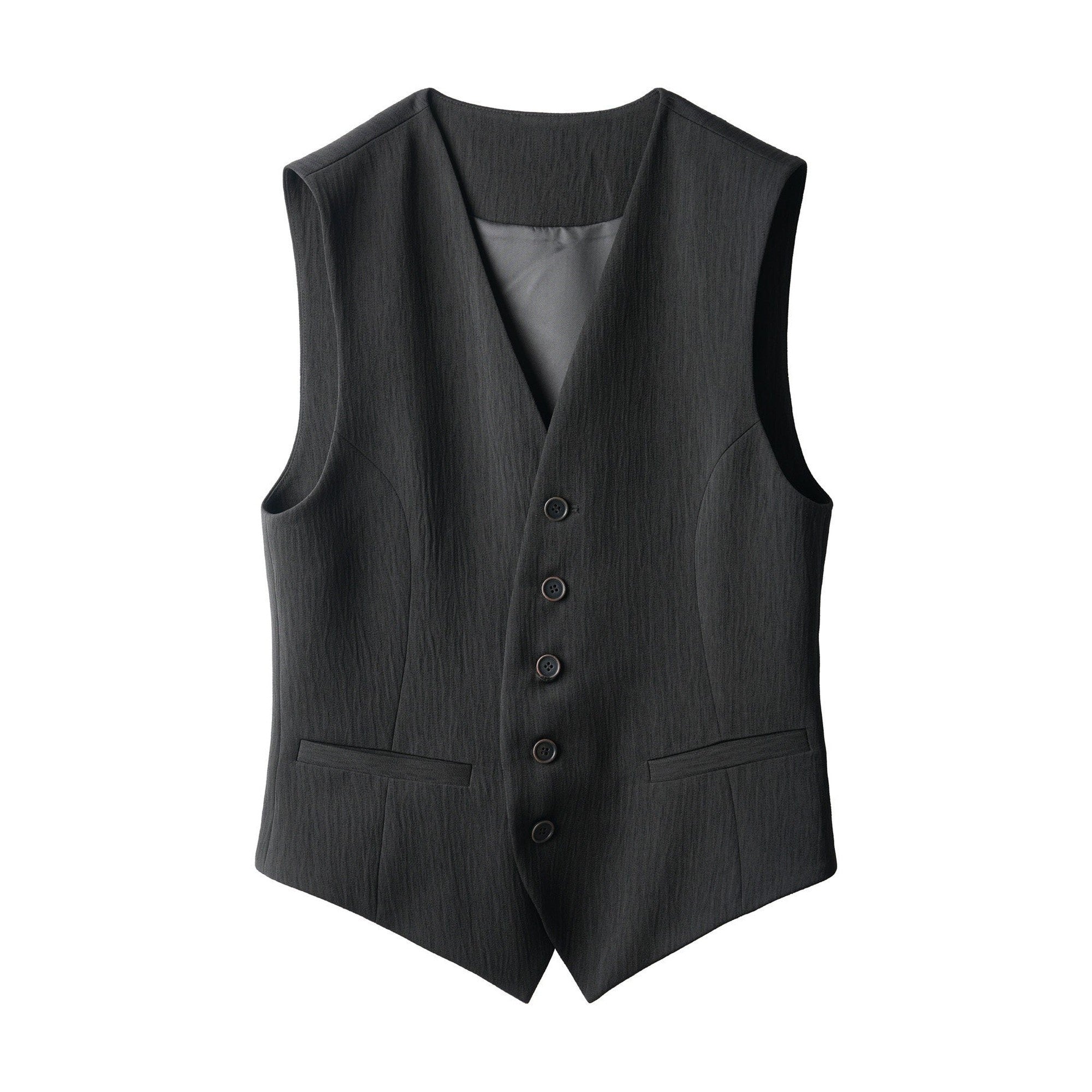 Slim V-neck Short Cardigan Single Breasted Black Unisex Tailored Waistcoats main image