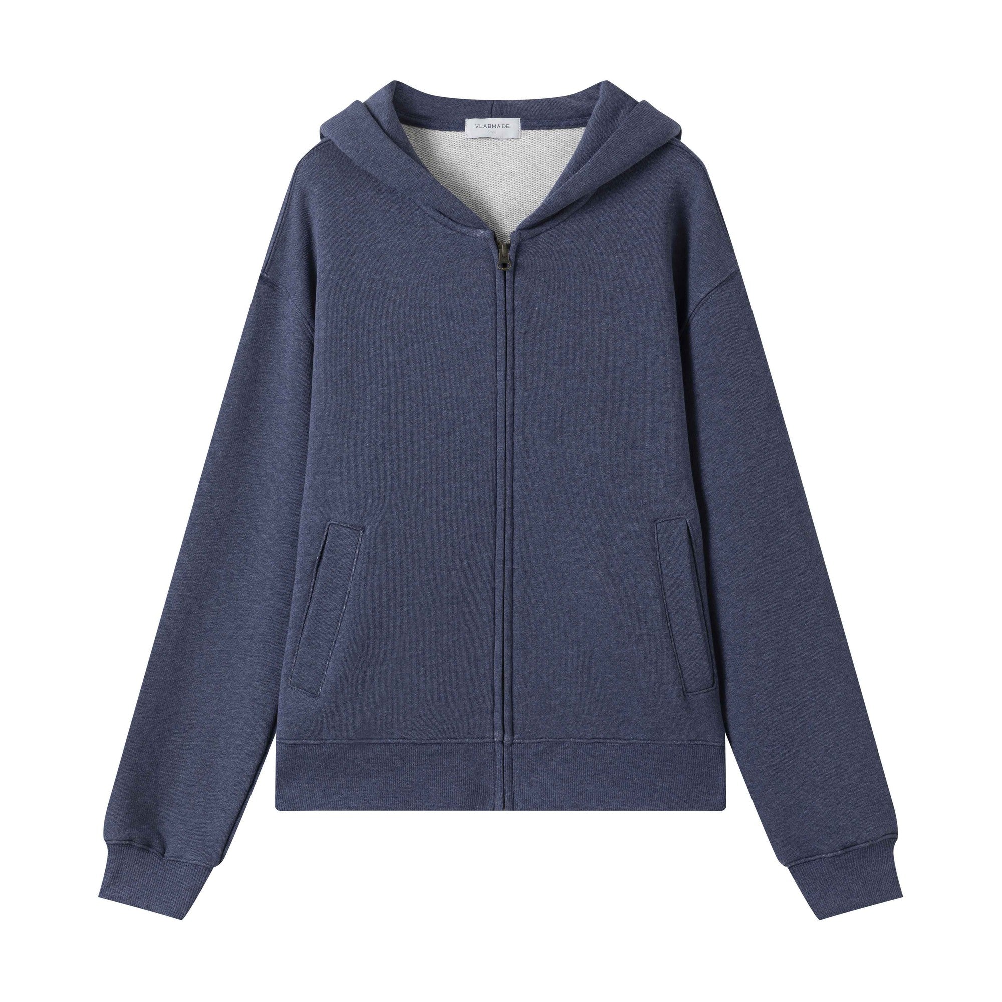 Soft Slub Cotton Blend Relaxed Hooded Unisex Casual Zip Hoodies main image