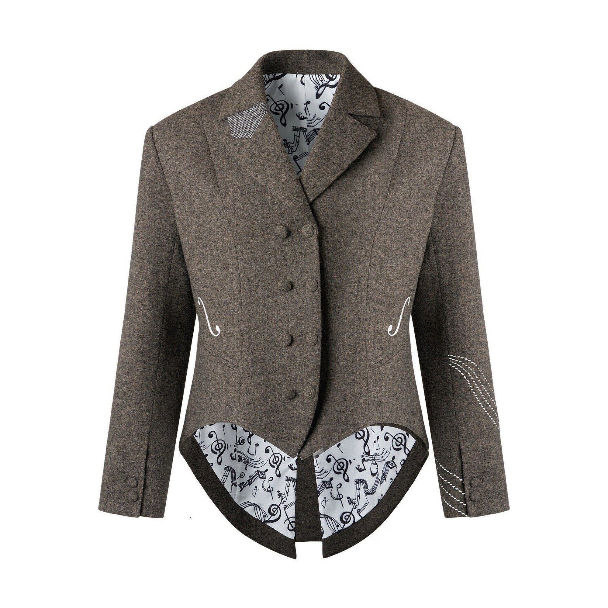 Soft Wool Blend Notch Lapel Button Detail Unisex Olive Brown Embroidered Blazers main image