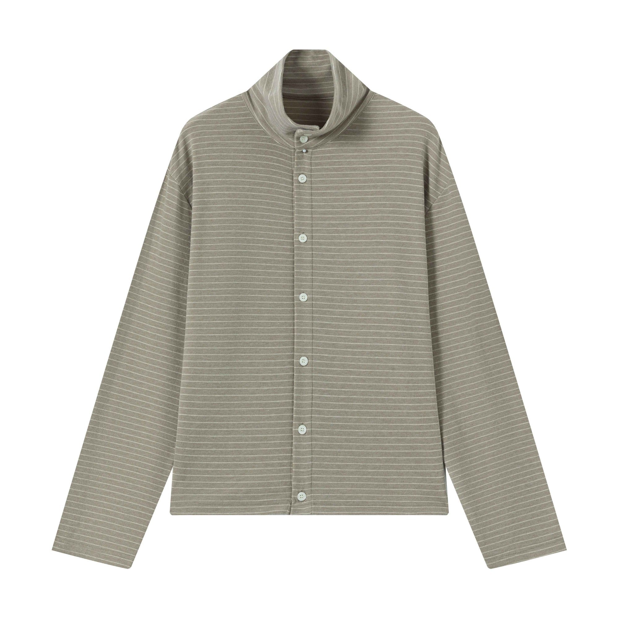 Soft Wool Blend Striped Cropped Cardigan Relaxed Unisex Long Sleeve Shirts main image