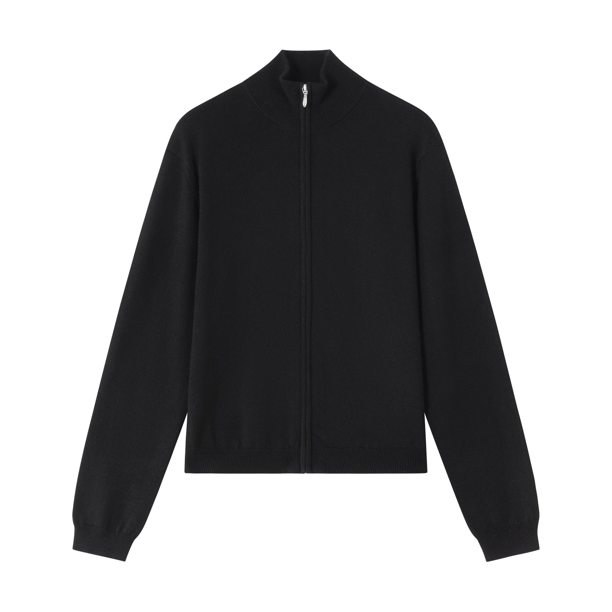 Soft Wool Blend Zip Front Slim Fit Stand Collar Unisex Black Knit Cardigans main image