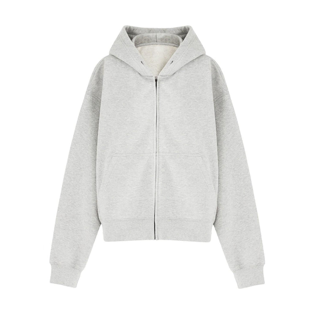 Thick Brushed Cotton Loose Cropped Hooded Patch Pockets Women Zip Hoodies main image