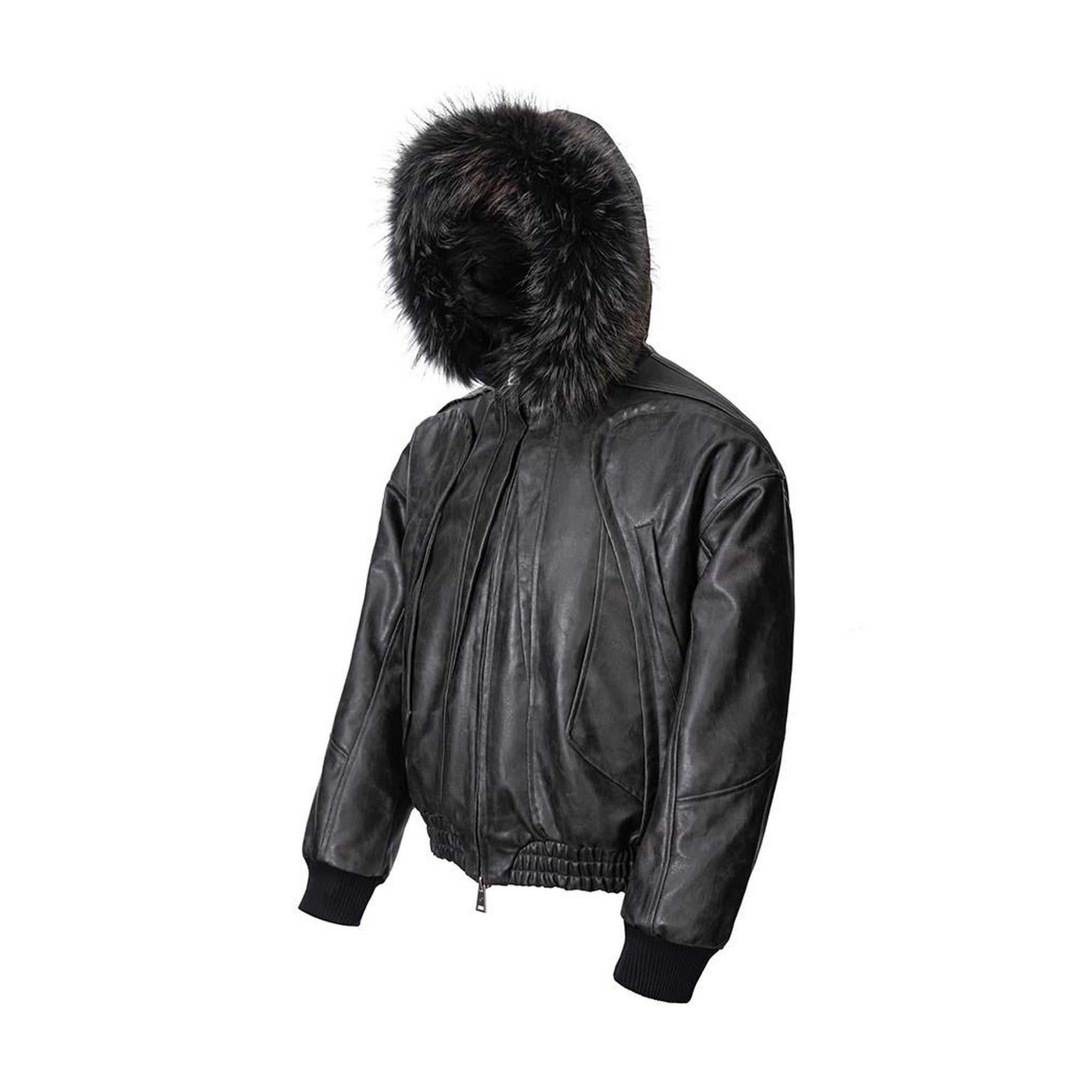 Thick Warm Hooded Loose Fit Zipper Unisex Grey Embossed Leather Jackets main image