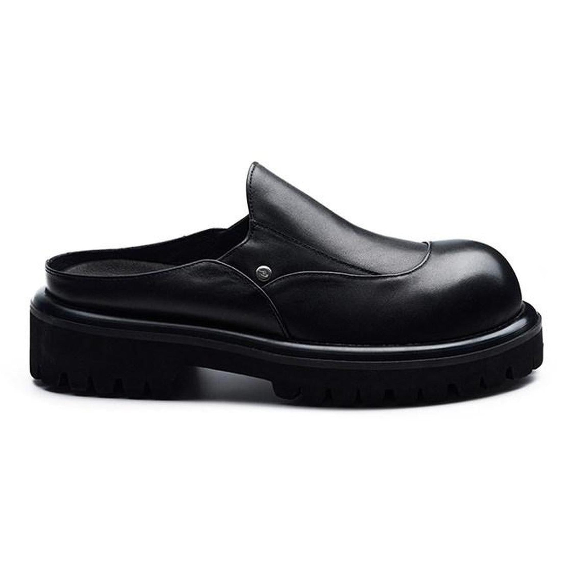 Top Grain Leather Platform Minimalist Youth Trend Everyday Black Eva Slides main image