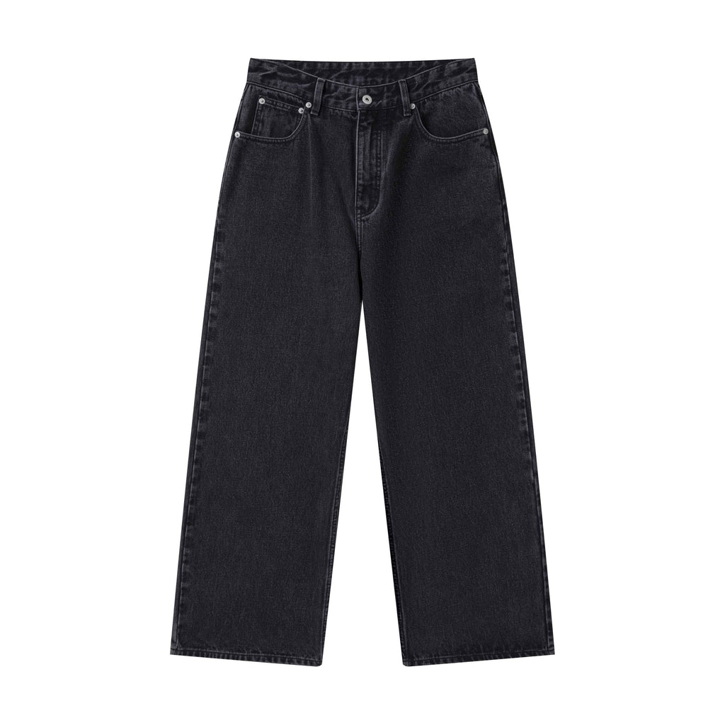 Vintage Washed Mid Rise Loose Men Casual Black Cotton Blend Straight-Leg Jeans main image