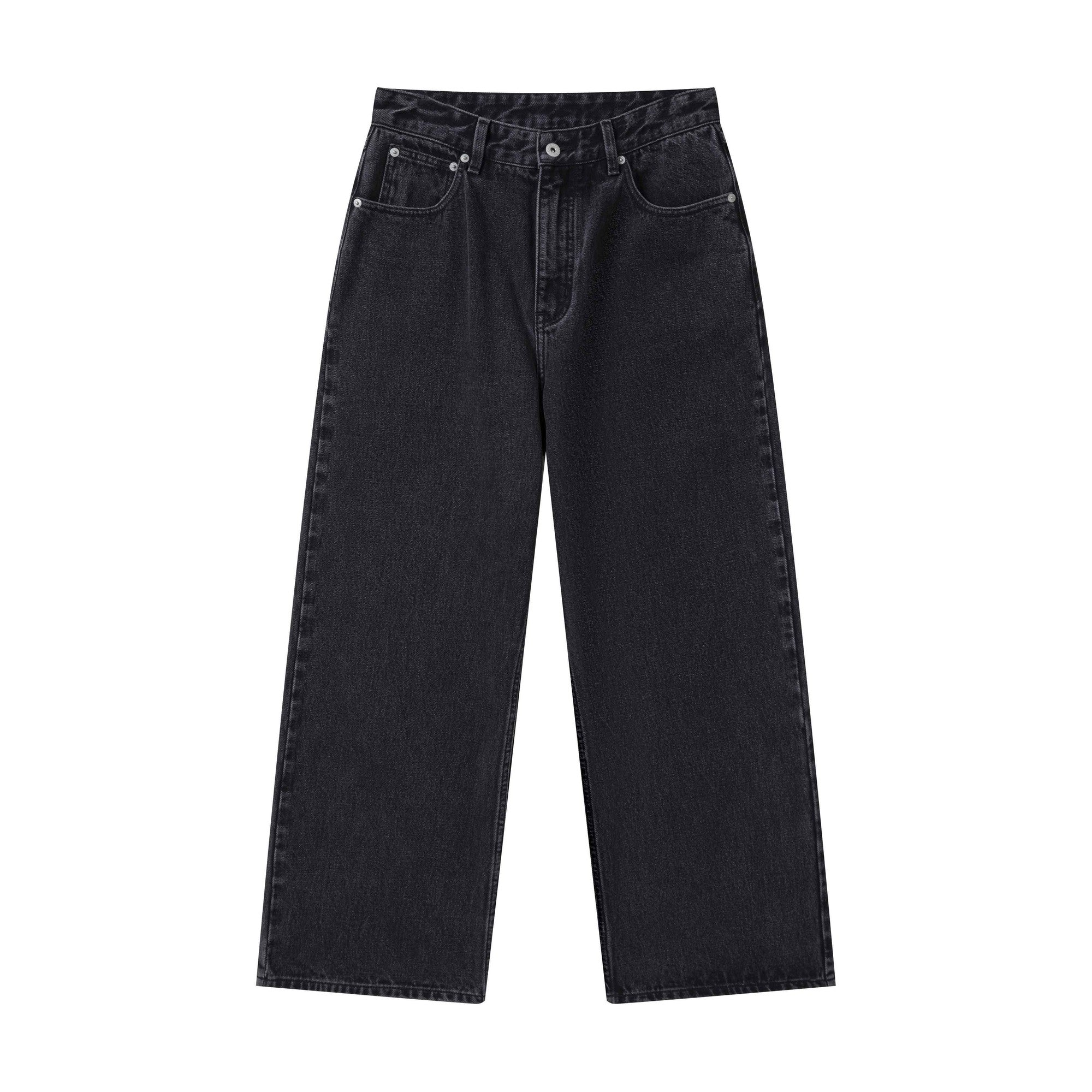 Vintage Washed Mid Rise Loose Men Casual Black Cotton Blend Straight-Leg Jeans main image