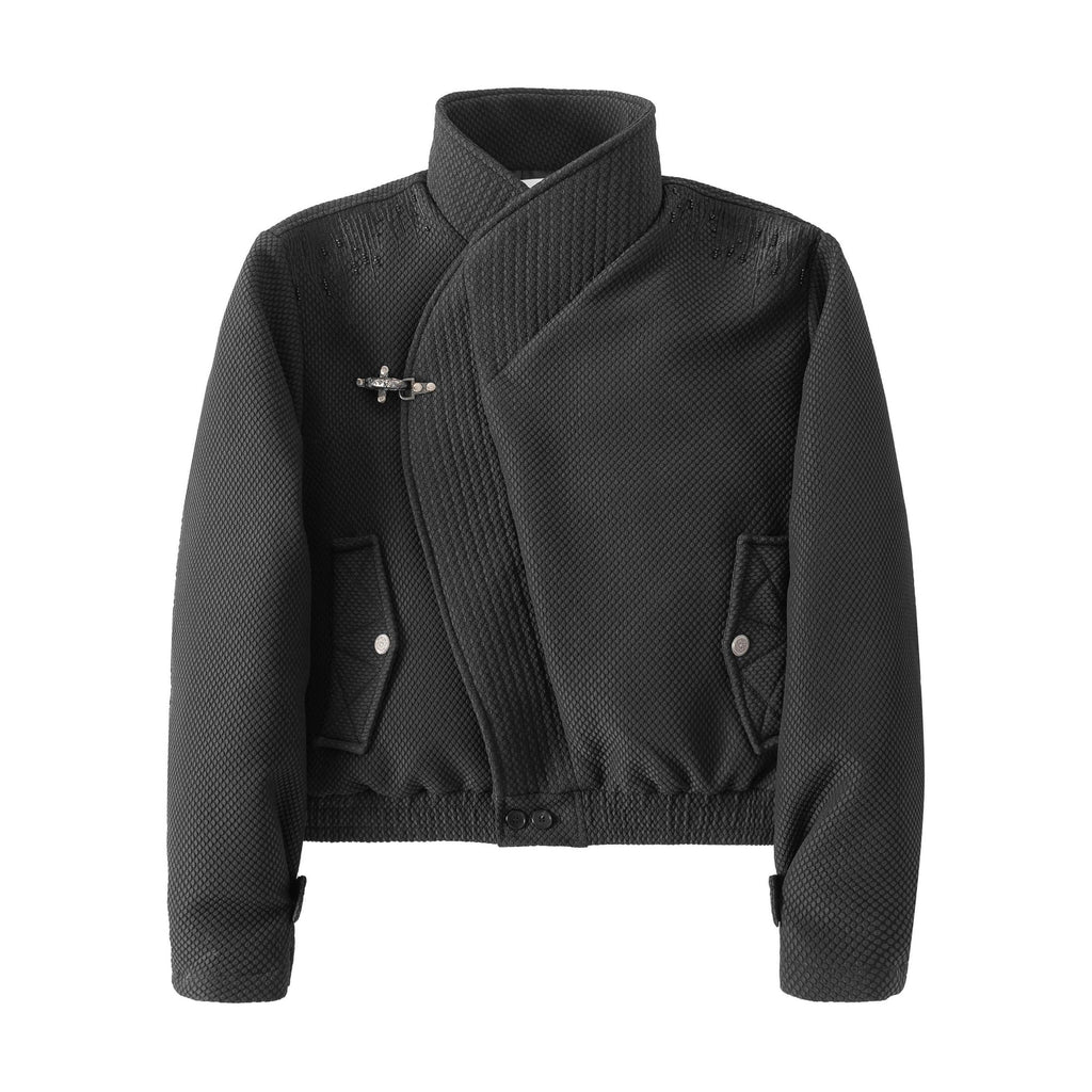 Warm 90% Goose Down Thick Stand Collar Zip Commuter Black Honeycomb Down Jackets main image