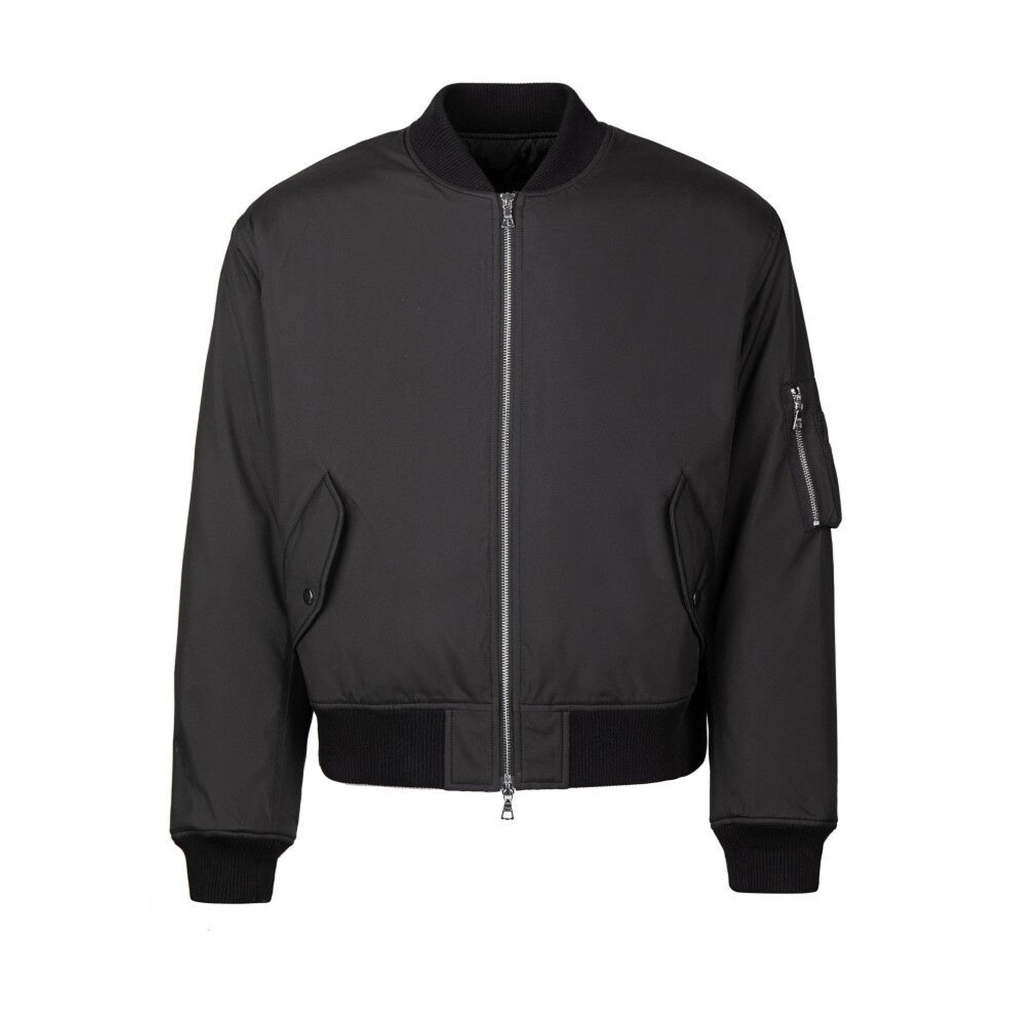 Warm Cotton Ma1 Loose Fit Ribbed Hem Pocket Baseball Collar Black Bomber Jackets main image