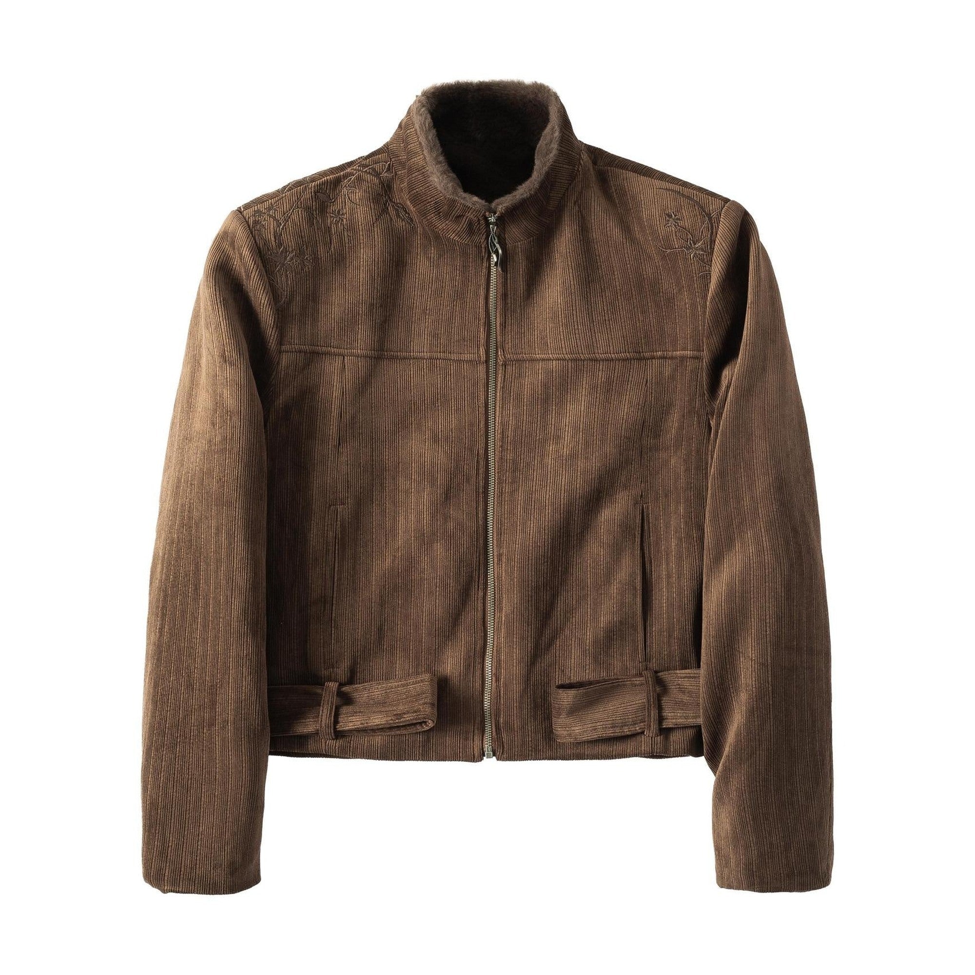 Warm Embossed Corduroy Stand Collar Men Daily Polyester Zipper Cropped Jackets main image